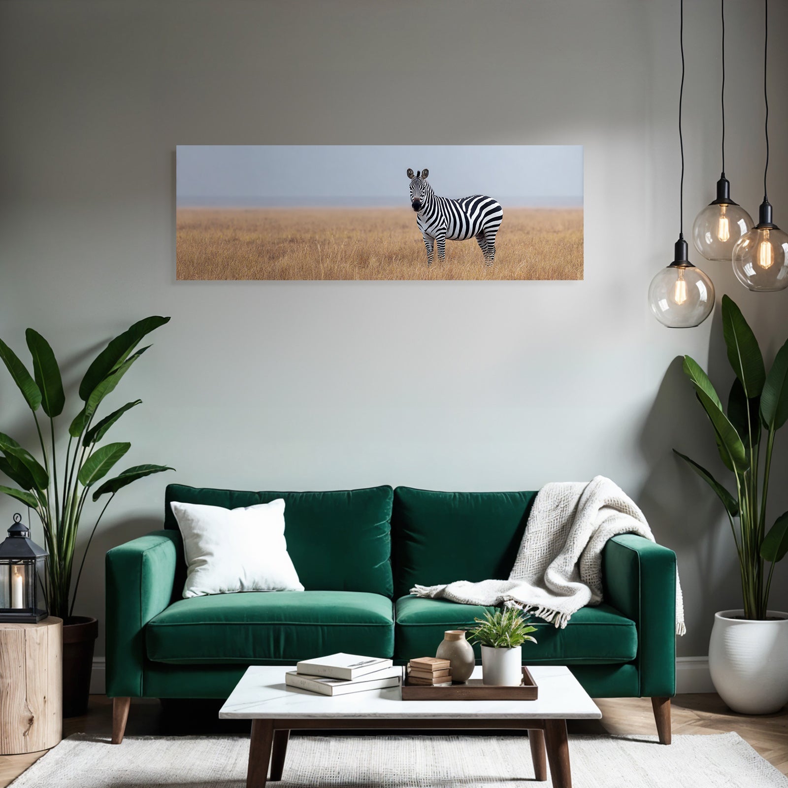 Zebra In Einer Grüne Wiese Mit Einer Naturlichen Umgebung