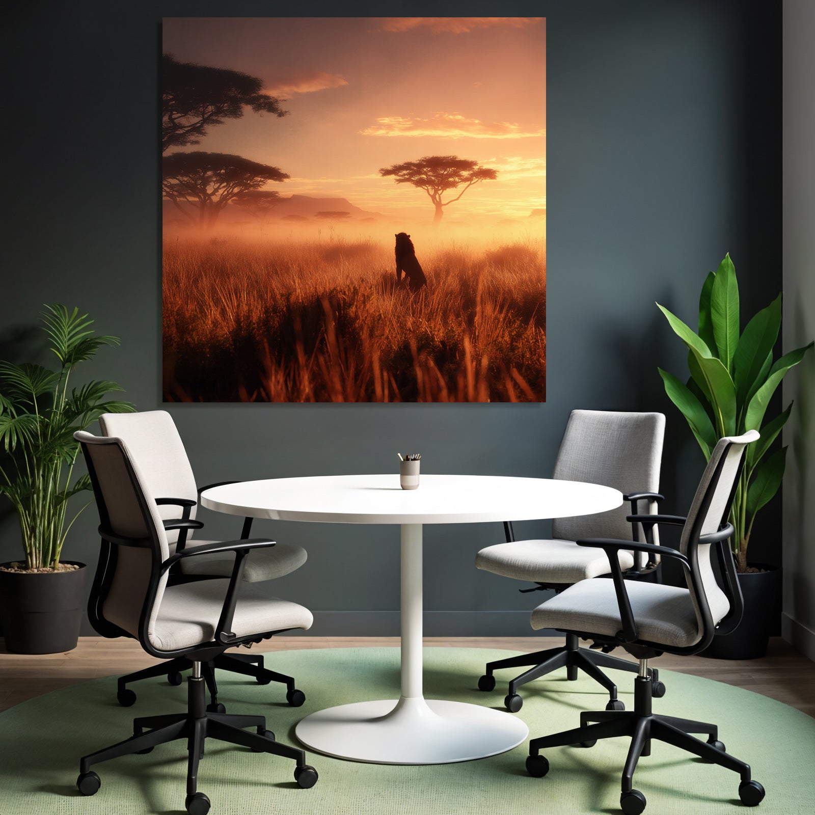 African Sunset Landschaft Löwe Savanne Mit Acacia Bäumen