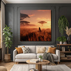 African Sunset Landschaft Löwe Savanne Mit Acacia Bäumen