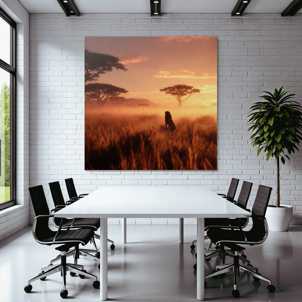 African Sunset Landschaft Löwe Savanne Mit Acacia Bäumen