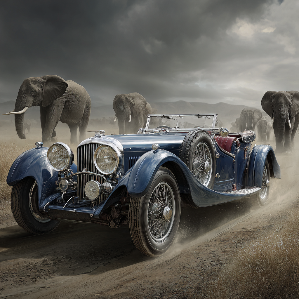 Blaür Converted Auto Elefanten Dramatische Landscape Wolkenhimmel | Safari und Wildtiere | Tiere
