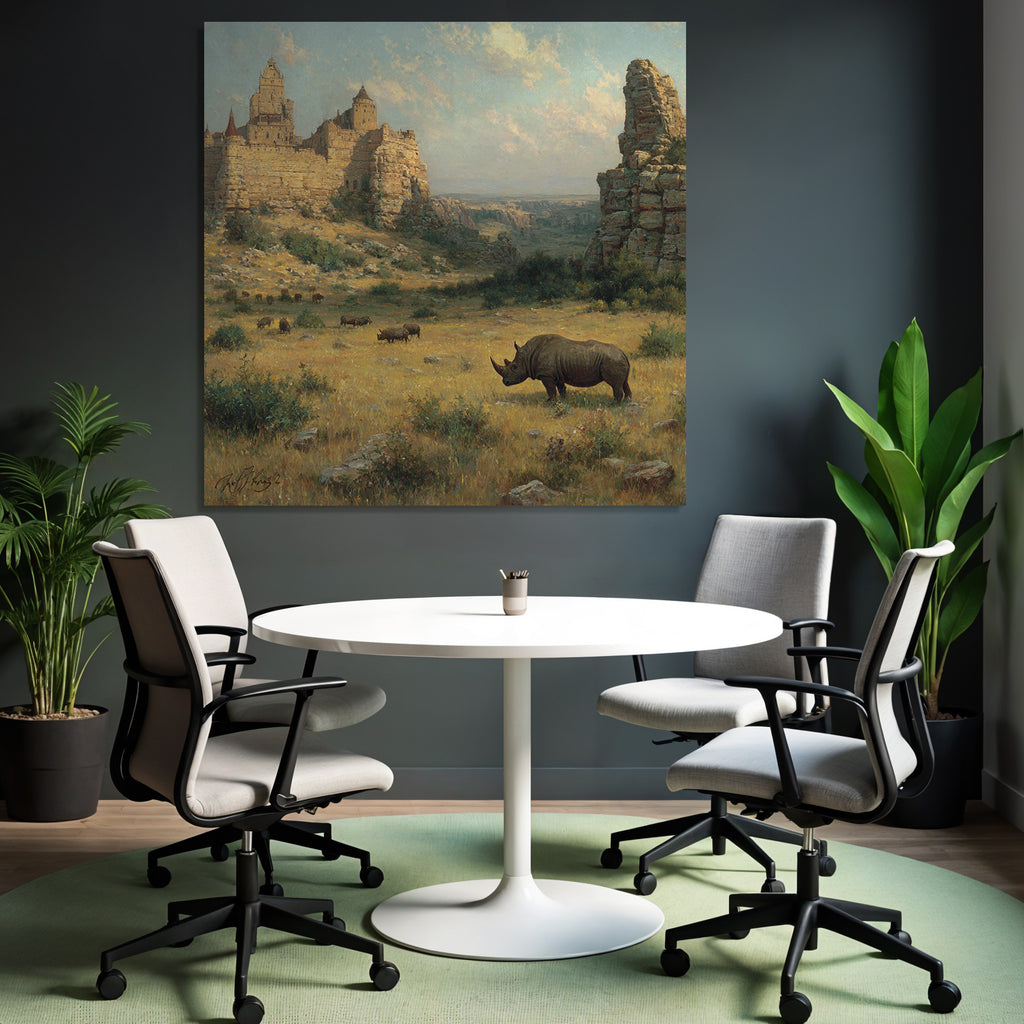 Burg Auf Hügel Mit Nashorn Vorgrund Und N Im Hintergrund
