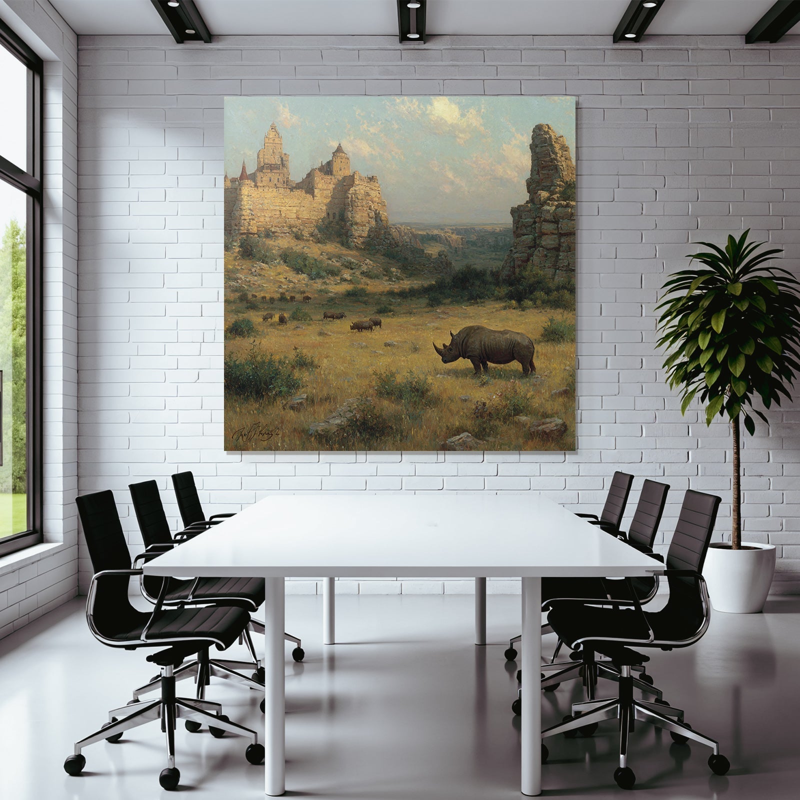 Burg Auf Hügel Mit Nashorn Vorgrund Und N Im Hintergrund