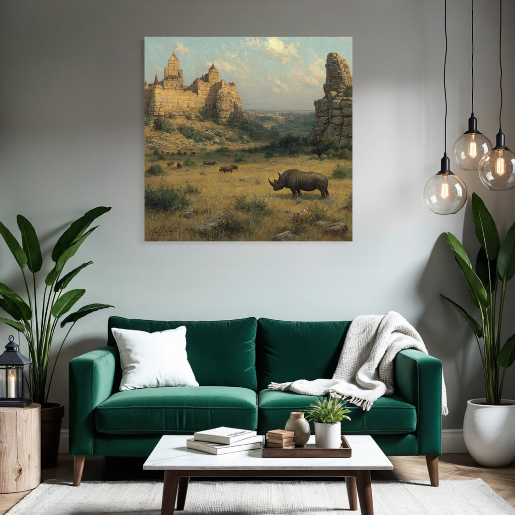 Burg Auf Hügel Mit Nashorn Vorgrund Und N Im Hintergrund