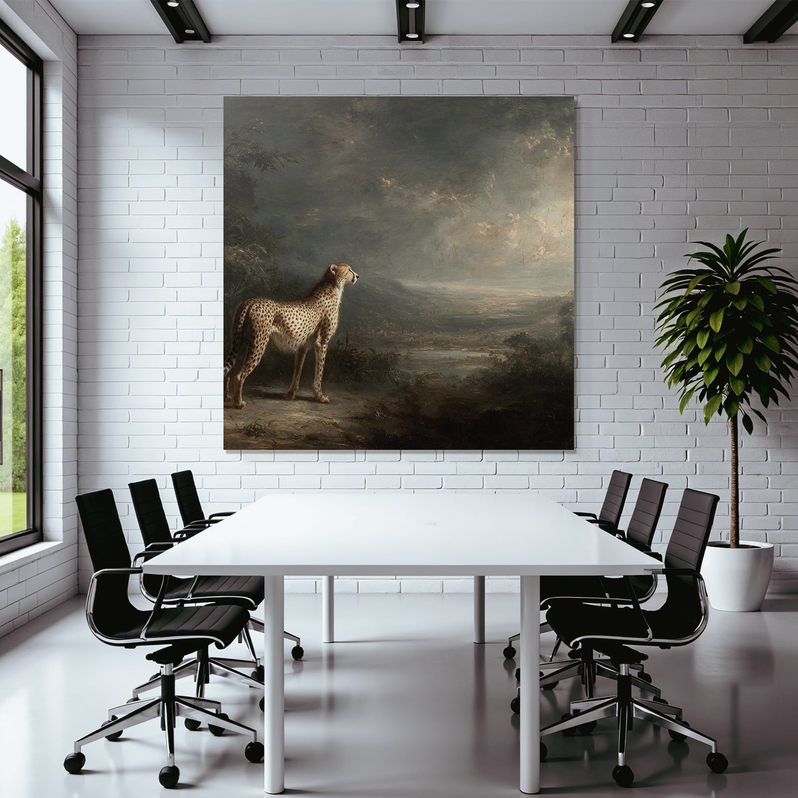 Cheetah Im Der Ruhigen Landschaft Mit Dramatischem Himmel