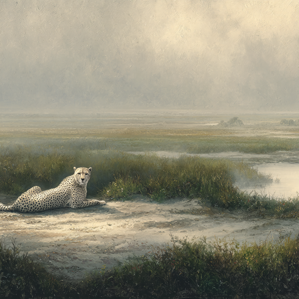 Cheetah In Der Natur Bei Ruhigem Himmel Und Wasser | Safari und Wildtiere | Tiere