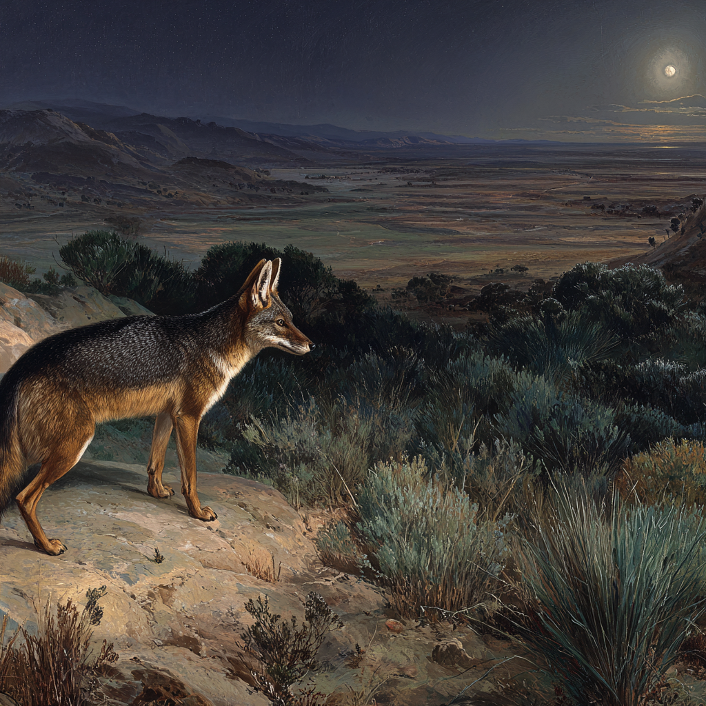 Coyote Auf Felsen Im Mondlicht Über Dale Nachtlandschaft | Safari und Wildtiere | Tiere