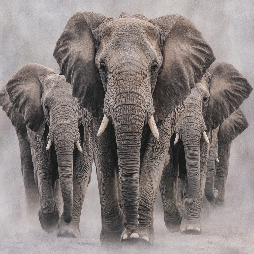 Elefanten Auf Der Wanderung Mit Hintergrund Nebel Effekt | Safari und Wildtiere | Tiere