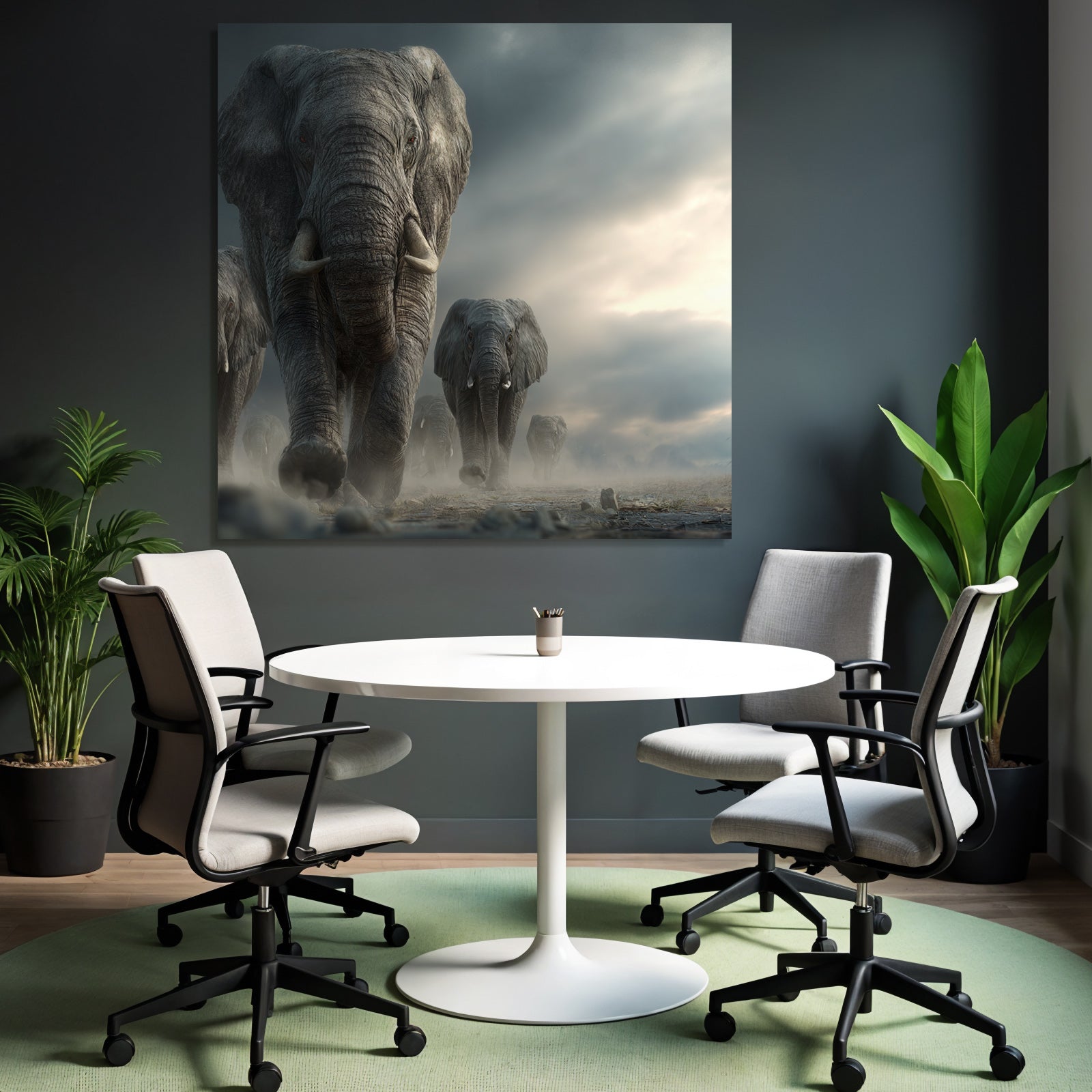 Elefanten Durch Mystische Landschaft Dramatisches Licht