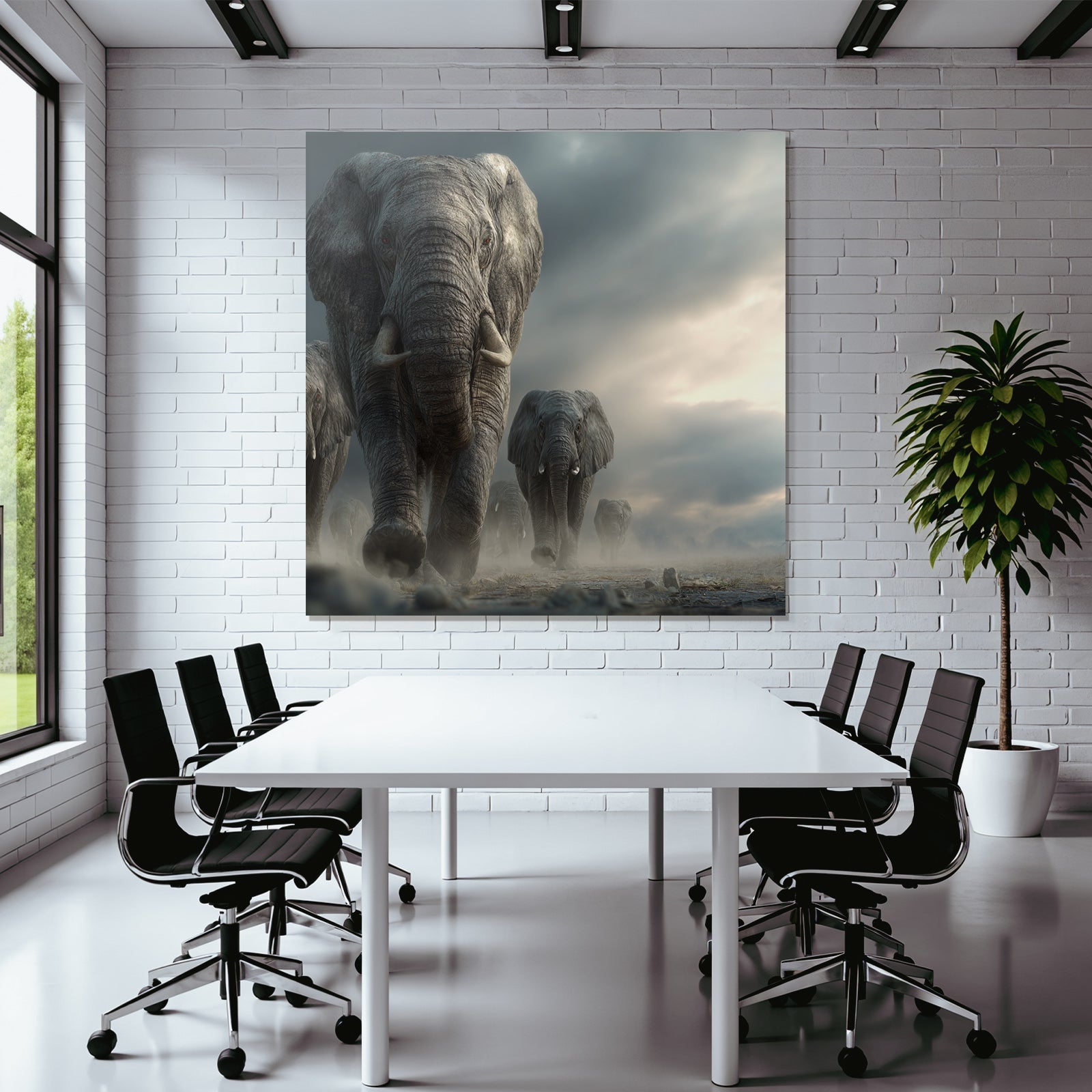 Elefanten Durch Mystische Landschaft Dramatisches Licht