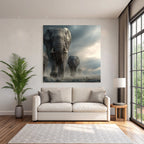 Elefanten Durch Mystische Landschaft Dramatisches Licht