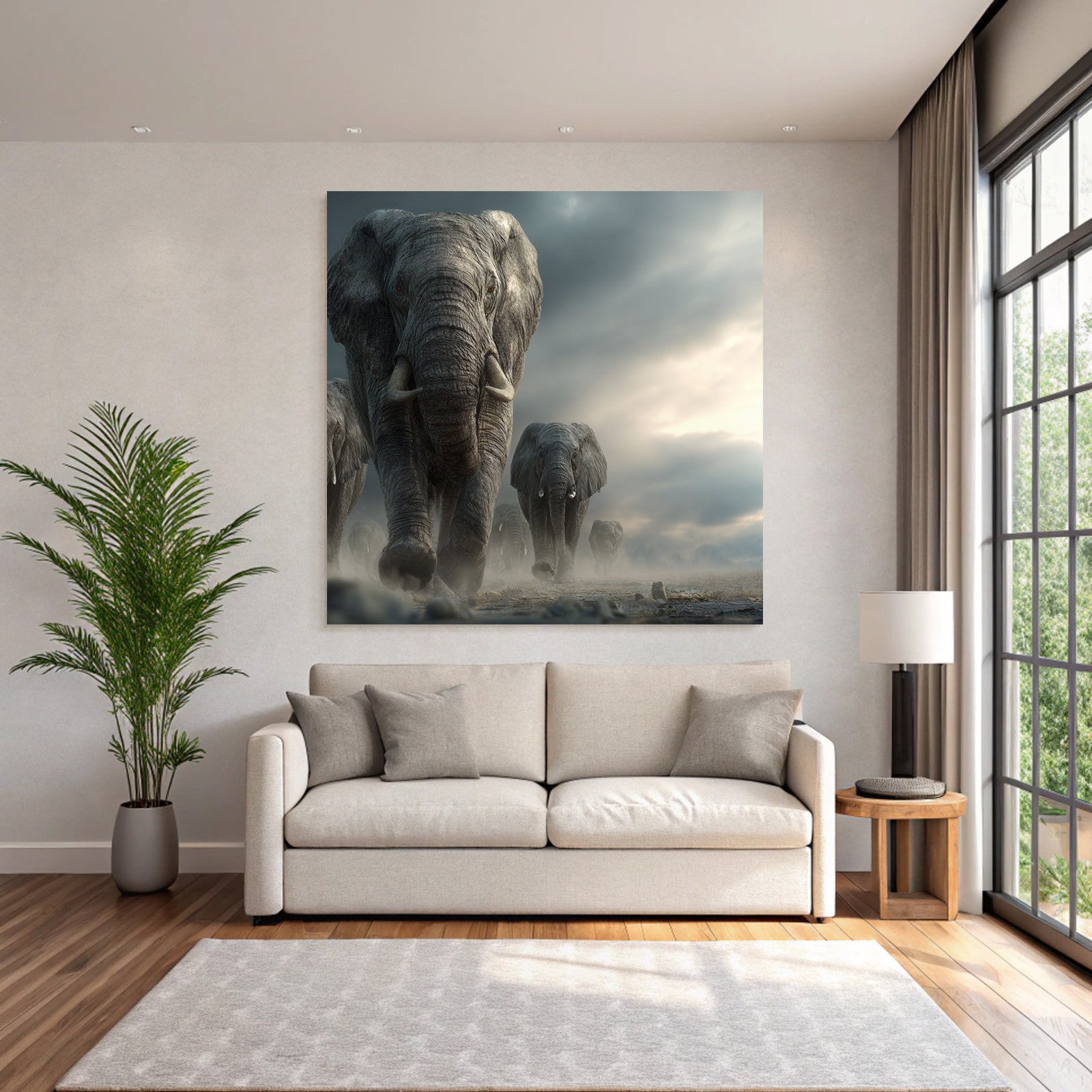 Elefanten Durch Mystische Landschaft Dramatisches Licht