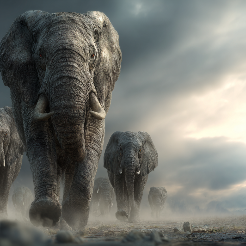 Elefanten Durch Mystische Landschaft Dramatisches Licht | Safari und Wildtiere | Tiere