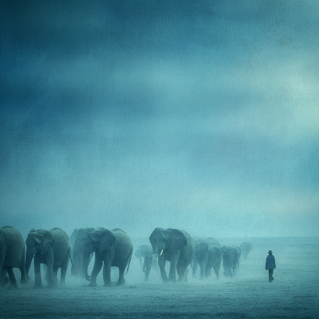 Elefanten Im Nebel Mystische Landschaft | Safari und Wildtiere | Tiere