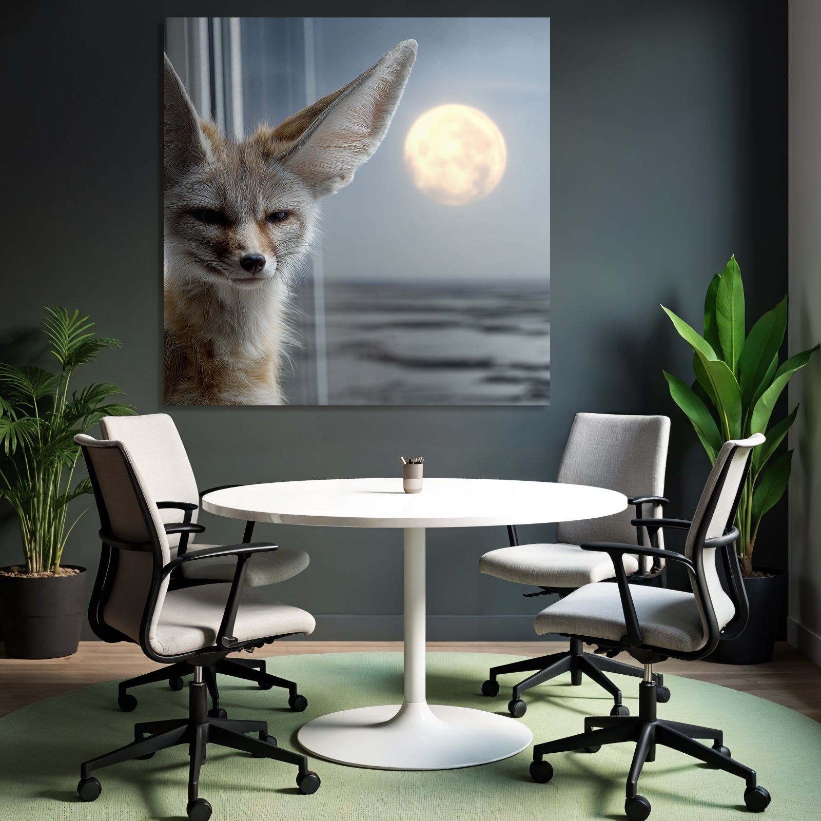 Fennefox Mit Grosser Ohren Und Schlaü Aussicht Unter Mondlicht
