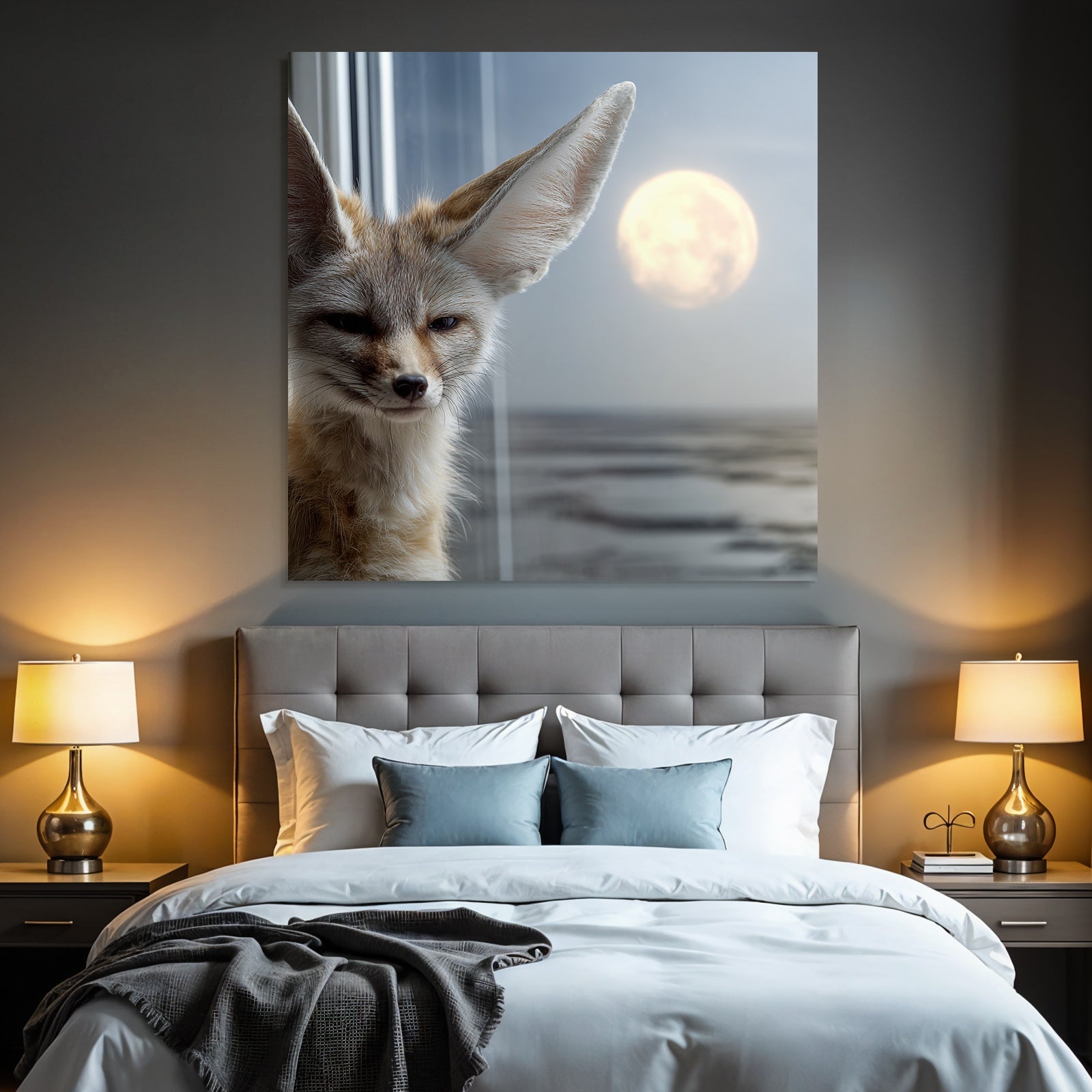 Fennefox Mit Grosser Ohren Und Schlaü Aussicht Unter Mondlicht