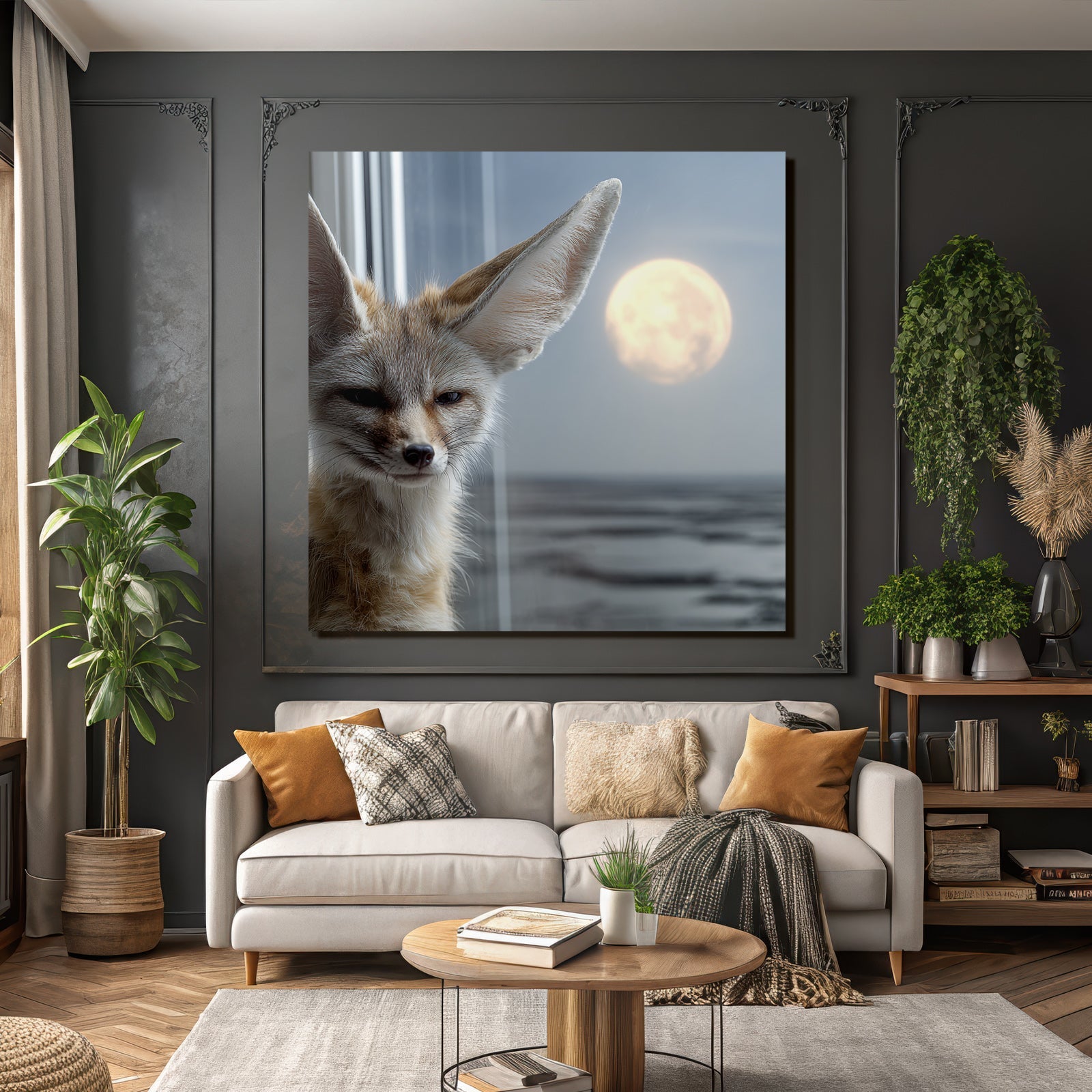 Fennefox Mit Grosser Ohren Und Schlaü Aussicht Unter Mondlicht