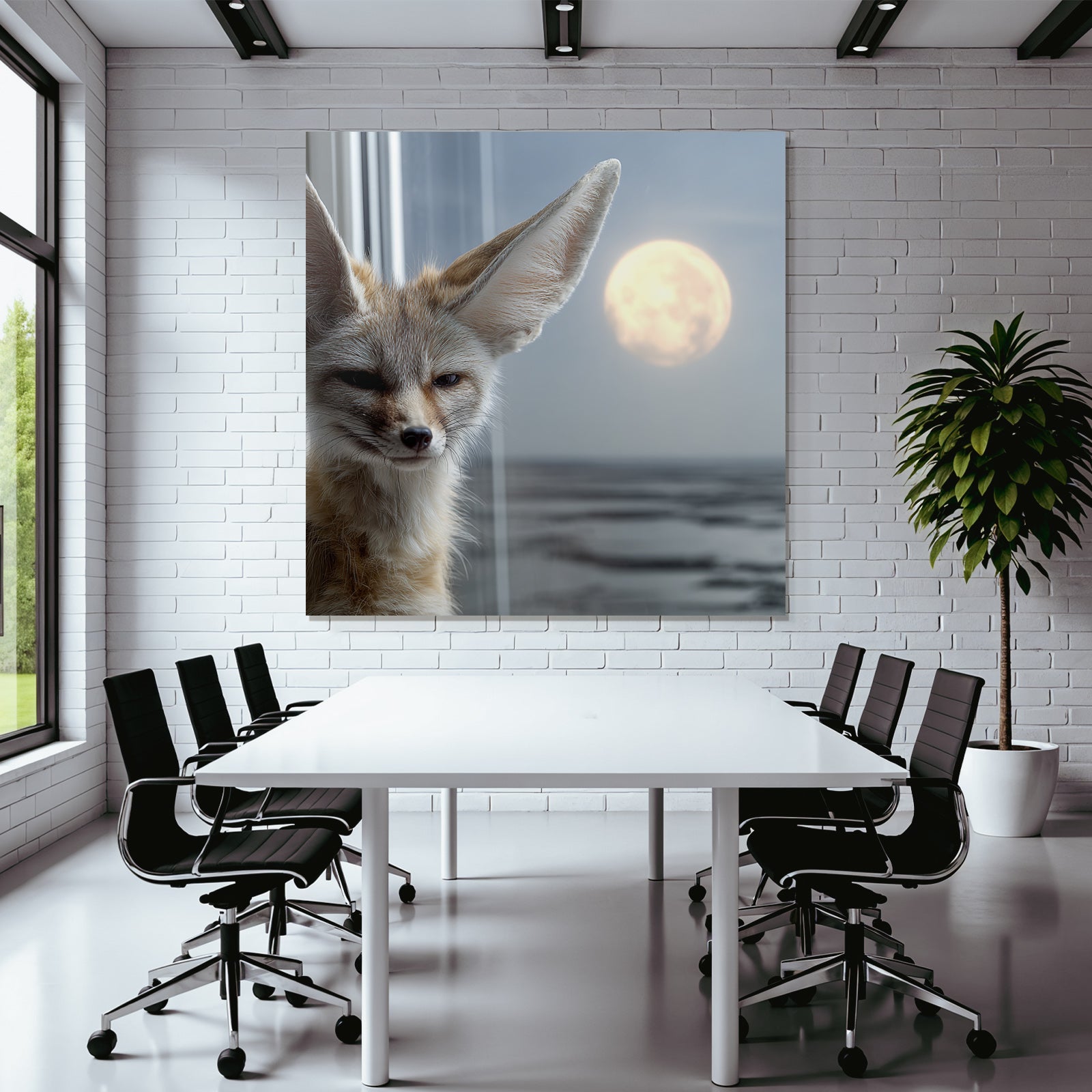 Fennefox Mit Grosser Ohren Und Schlaü Aussicht Unter Mondlicht