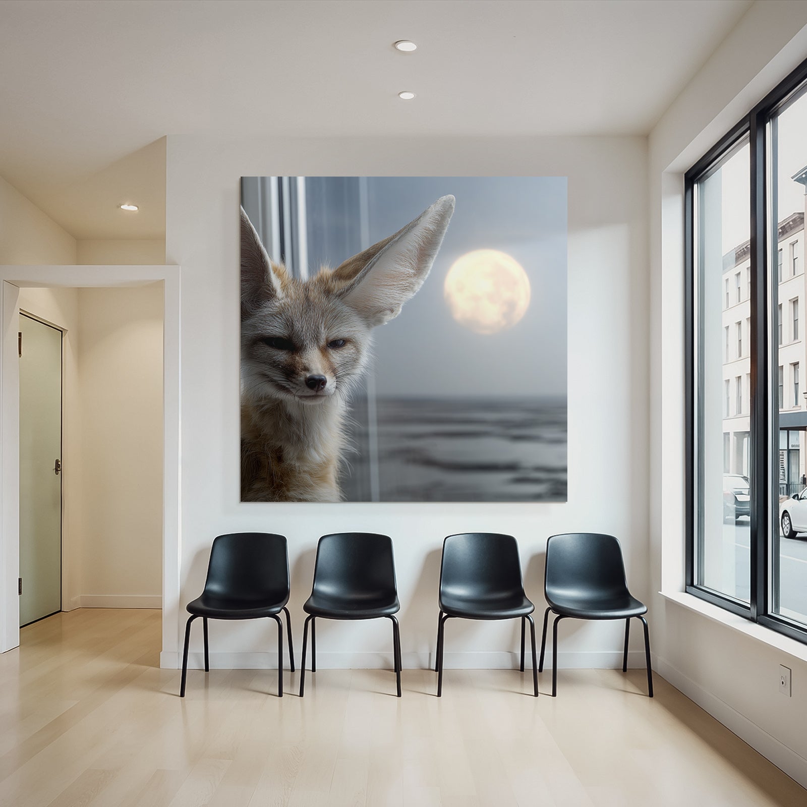 Fennefox Mit Grosser Ohren Und Schlaü Aussicht Unter Mondlicht