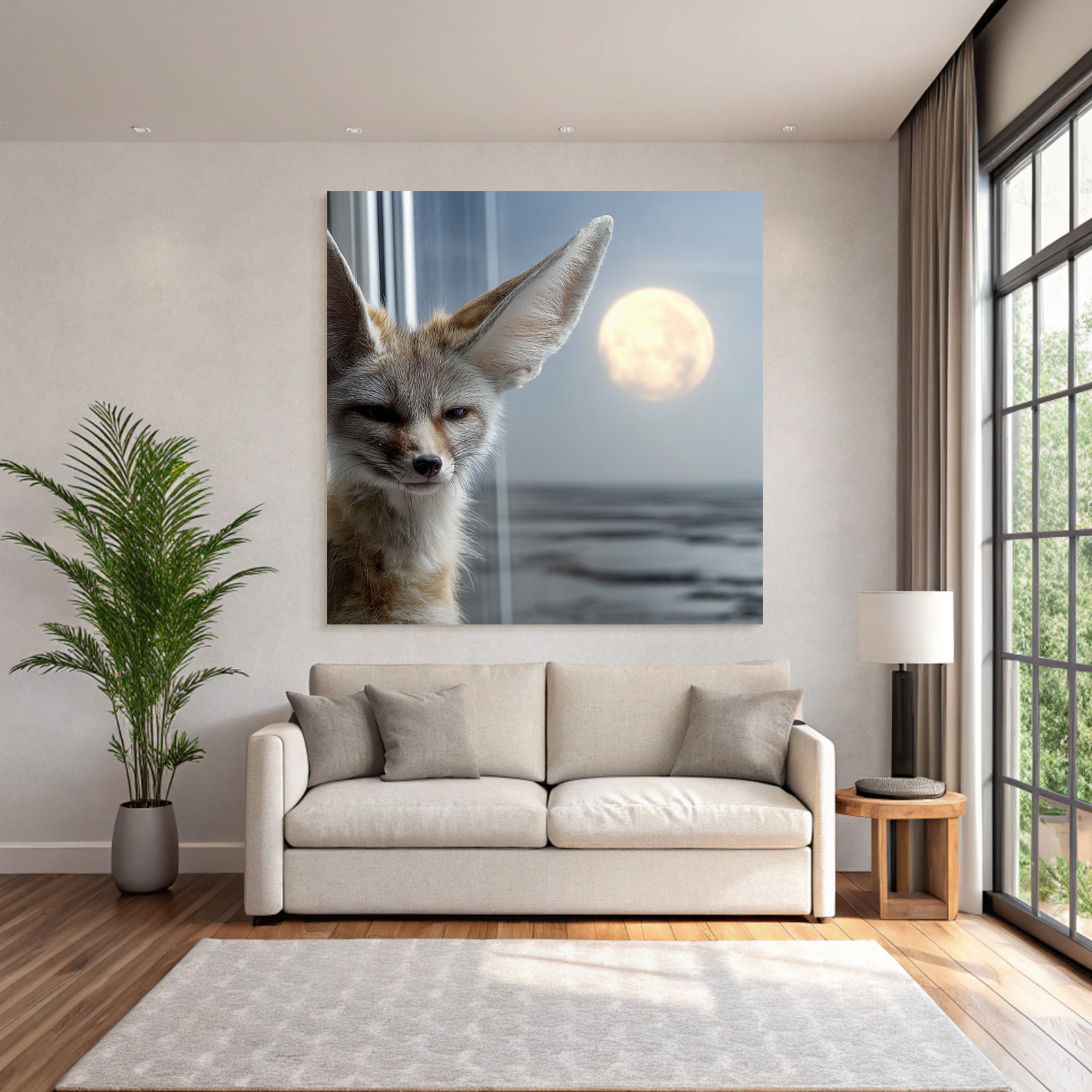 Fennefox Mit Grosser Ohren Und Schlaü Aussicht Unter Mondlicht
