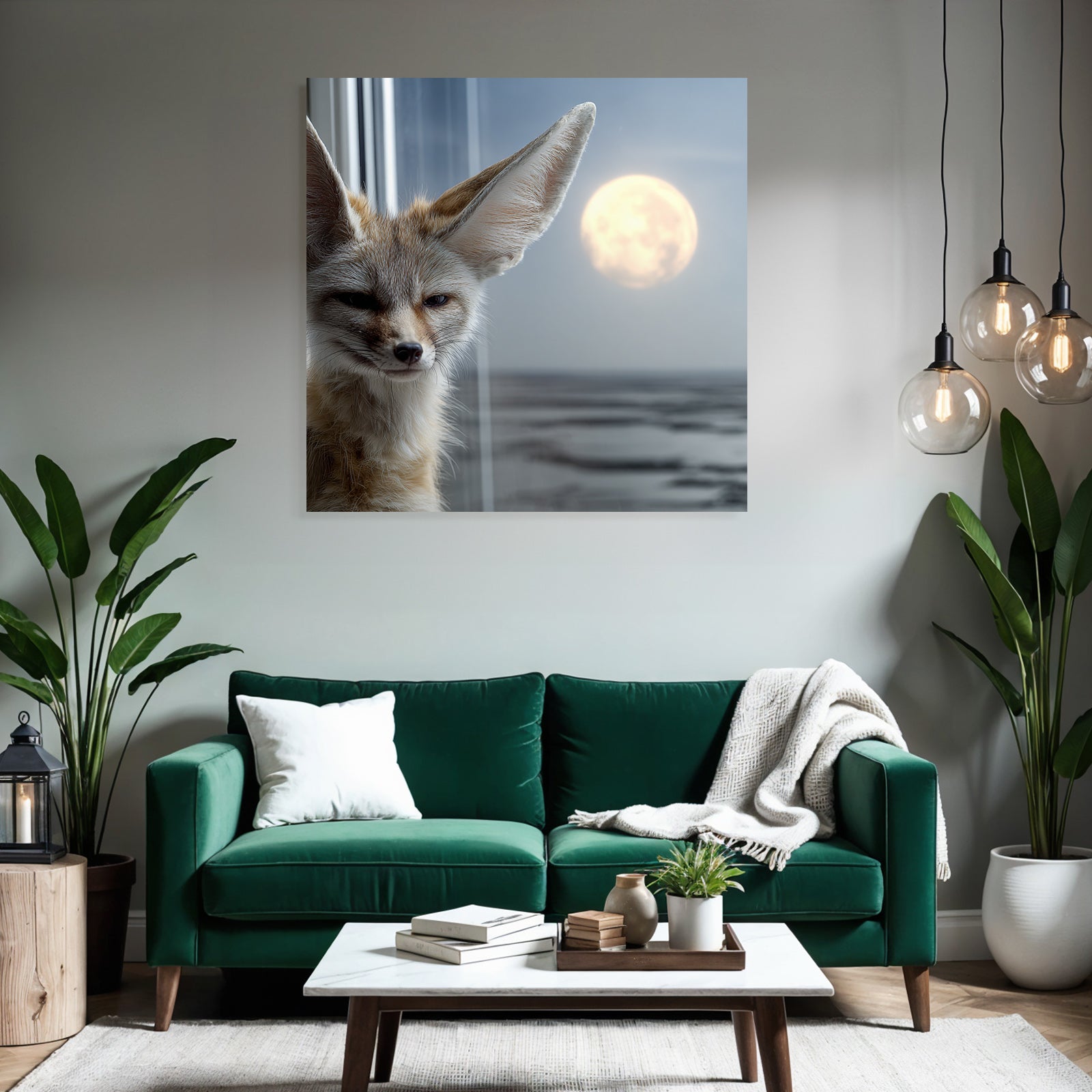 Fennefox Mit Grosser Ohren Und Schlaü Aussicht Unter Mondlicht