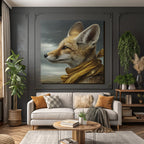 Fox Portrait Mit Goldenem Schal Im Moody Hintergrund