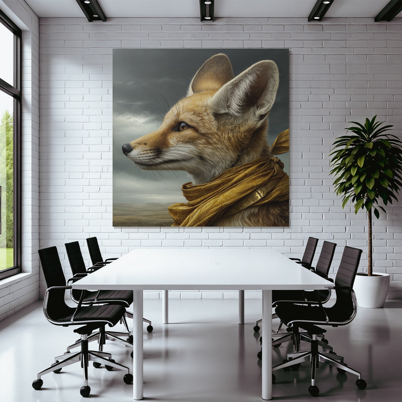 Fox Portrait Mit Goldenem Schal Im Moody Hintergrund