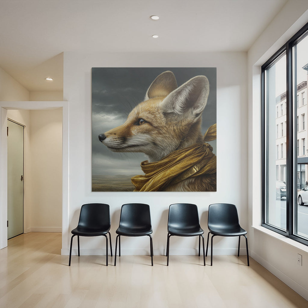 Fox Portrait Mit Goldenem Schal Im Moody Hintergrund