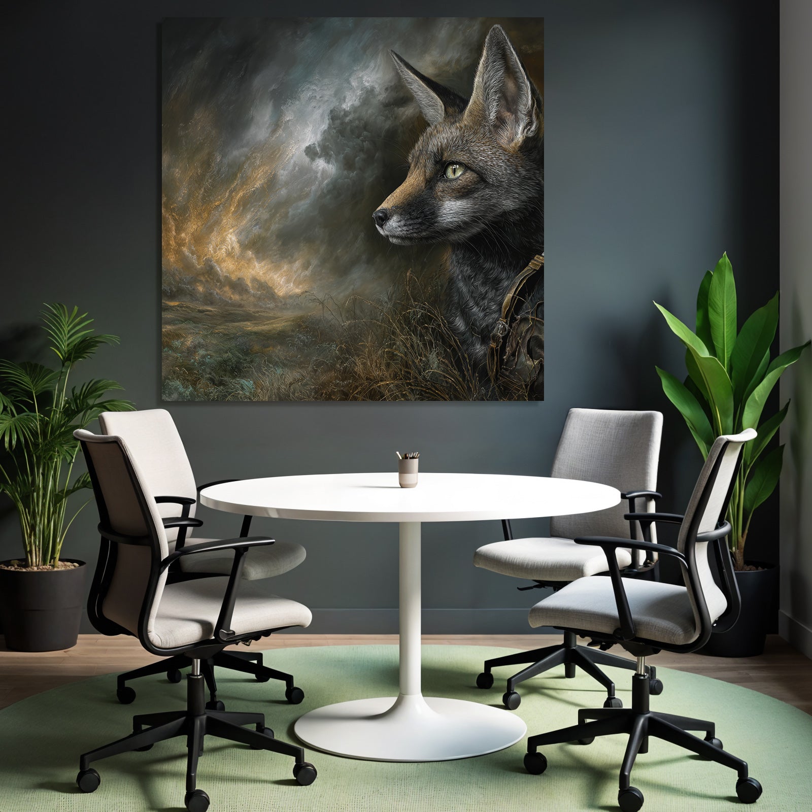 Fuchs Im Wilden Hintergrund Dramatischer Himmel Kunstwerk