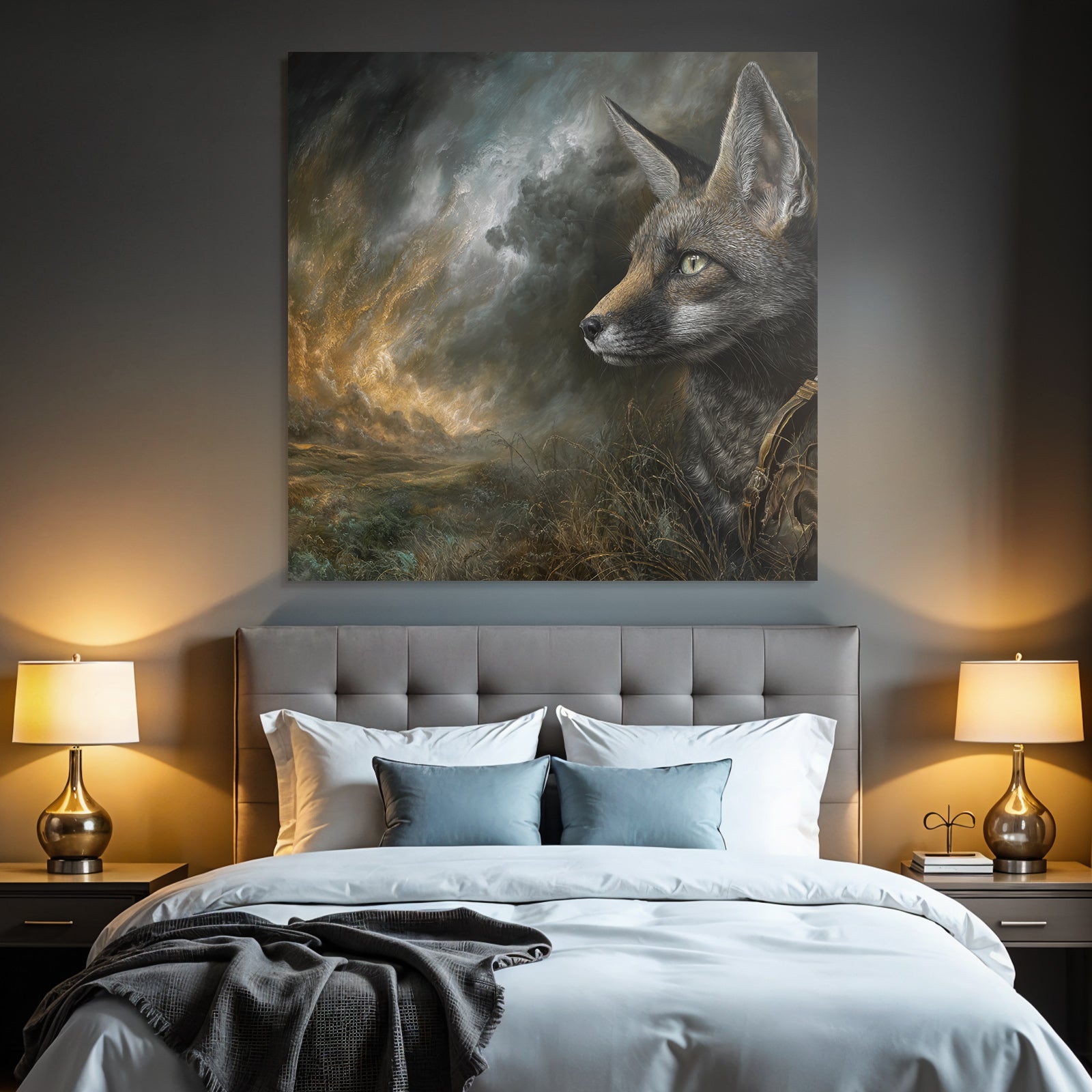 Fuchs Im Wilden Hintergrund Dramatischer Himmel Kunstwerk