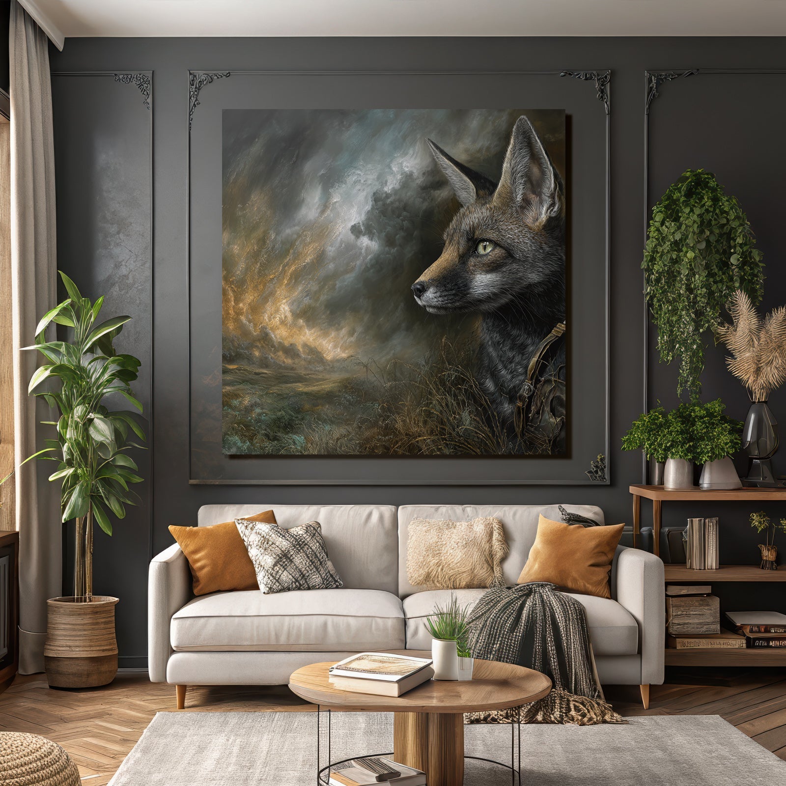 Fuchs Im Wilden Hintergrund Dramatischer Himmel Kunstwerk