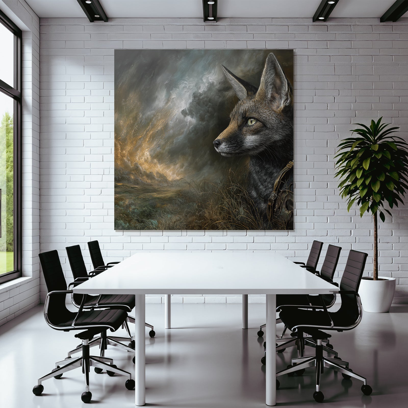 Fuchs Im Wilden Hintergrund Dramatischer Himmel Kunstwerk