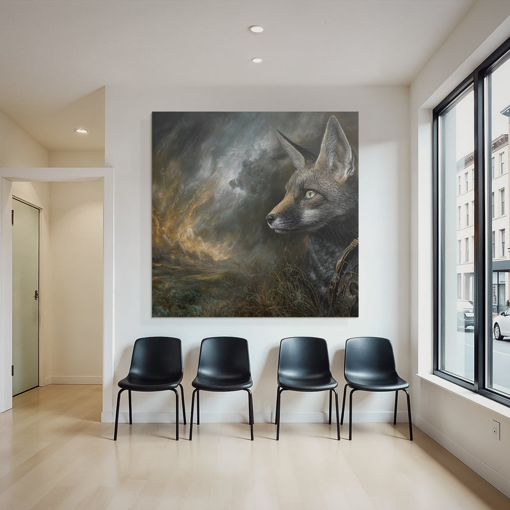 Fuchs Im Wilden Hintergrund Dramatischer Himmel Kunstwerk