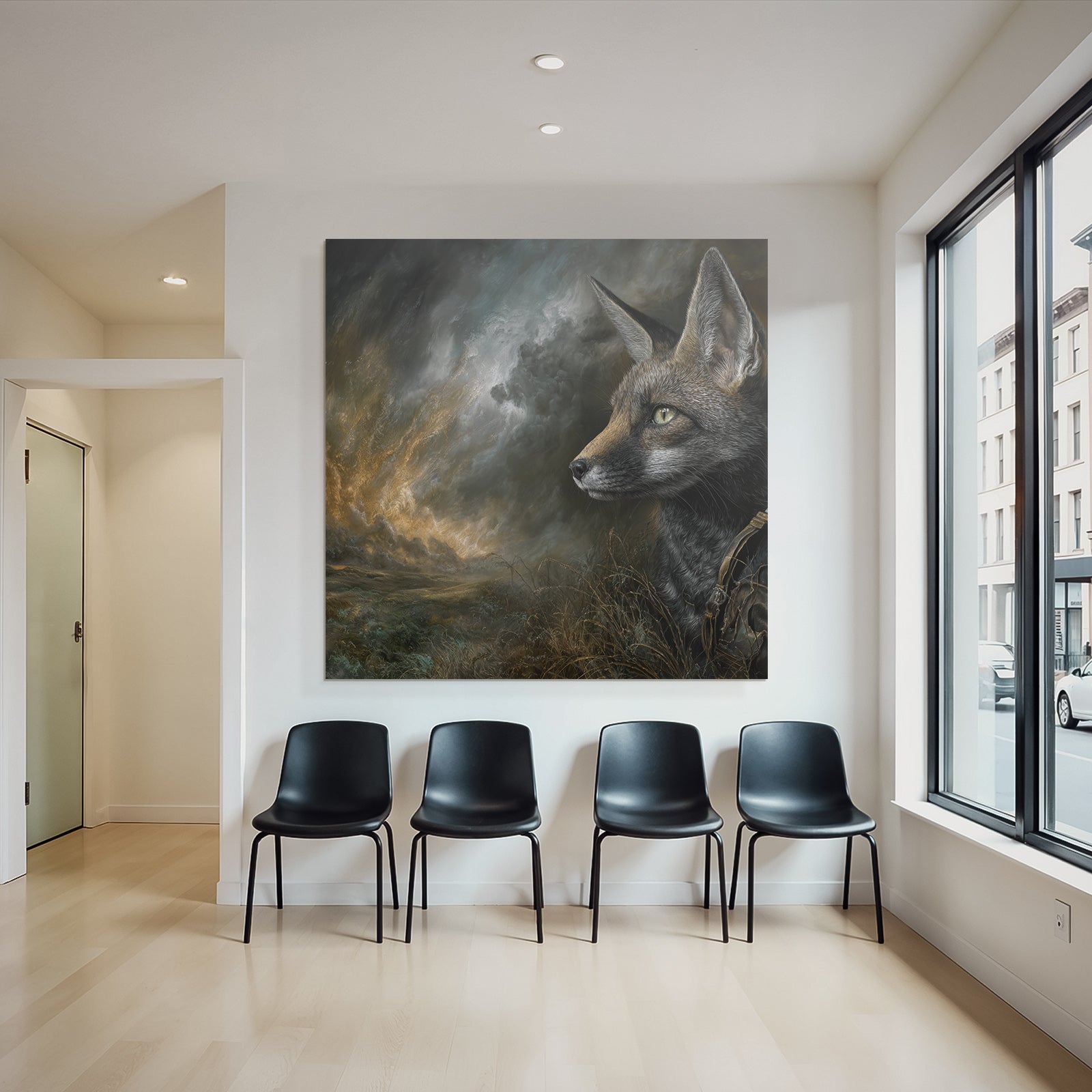 Fuchs Im Wilden Hintergrund Dramatischer Himmel Kunstwerk