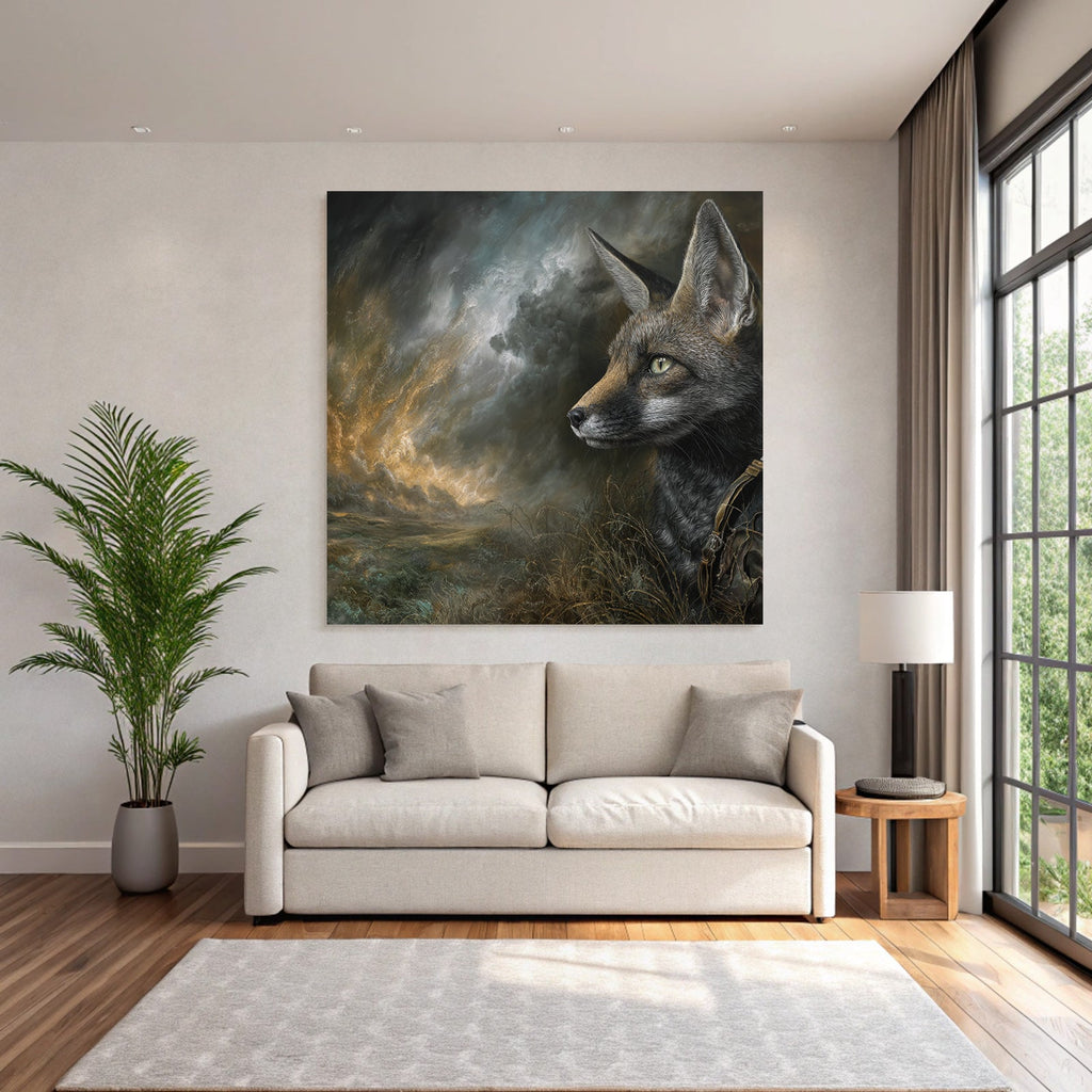 Fuchs Im Wilden Hintergrund Dramatischer Himmel Kunstwerk
