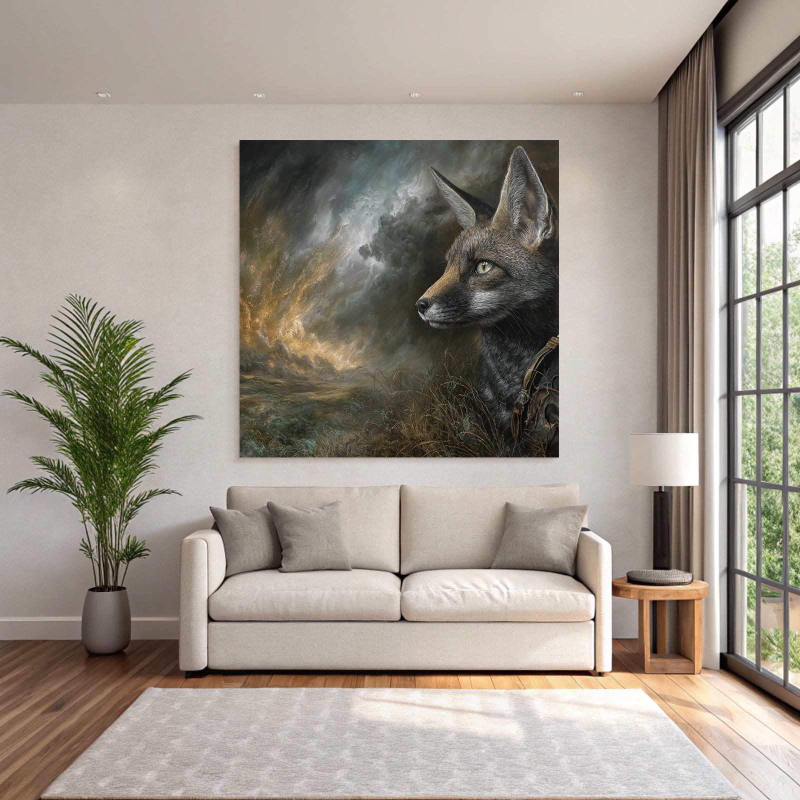 Fuchs Im Wilden Hintergrund Dramatischer Himmel Kunstwerk