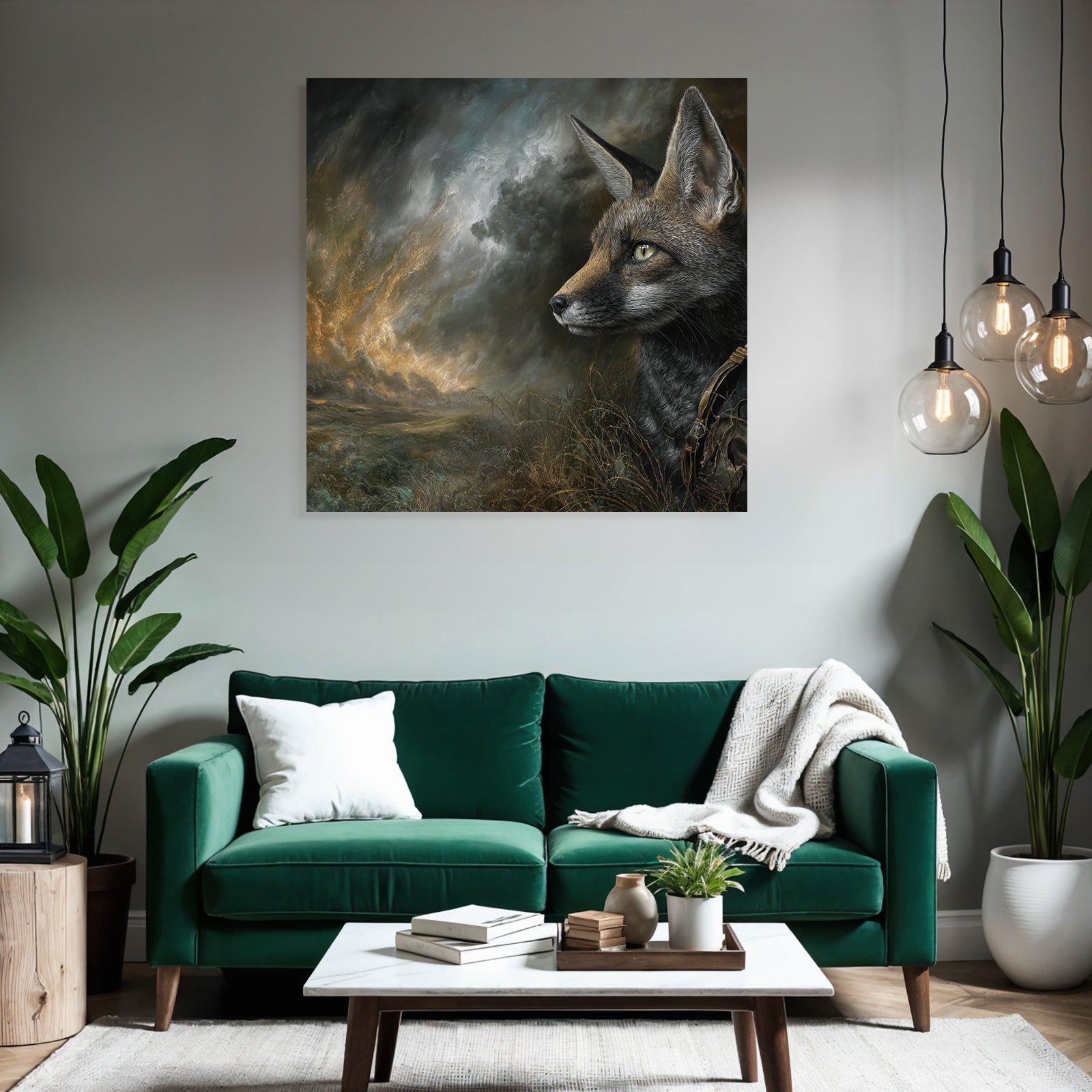Fuchs Im Wilden Hintergrund Dramatischer Himmel Kunstwerk
