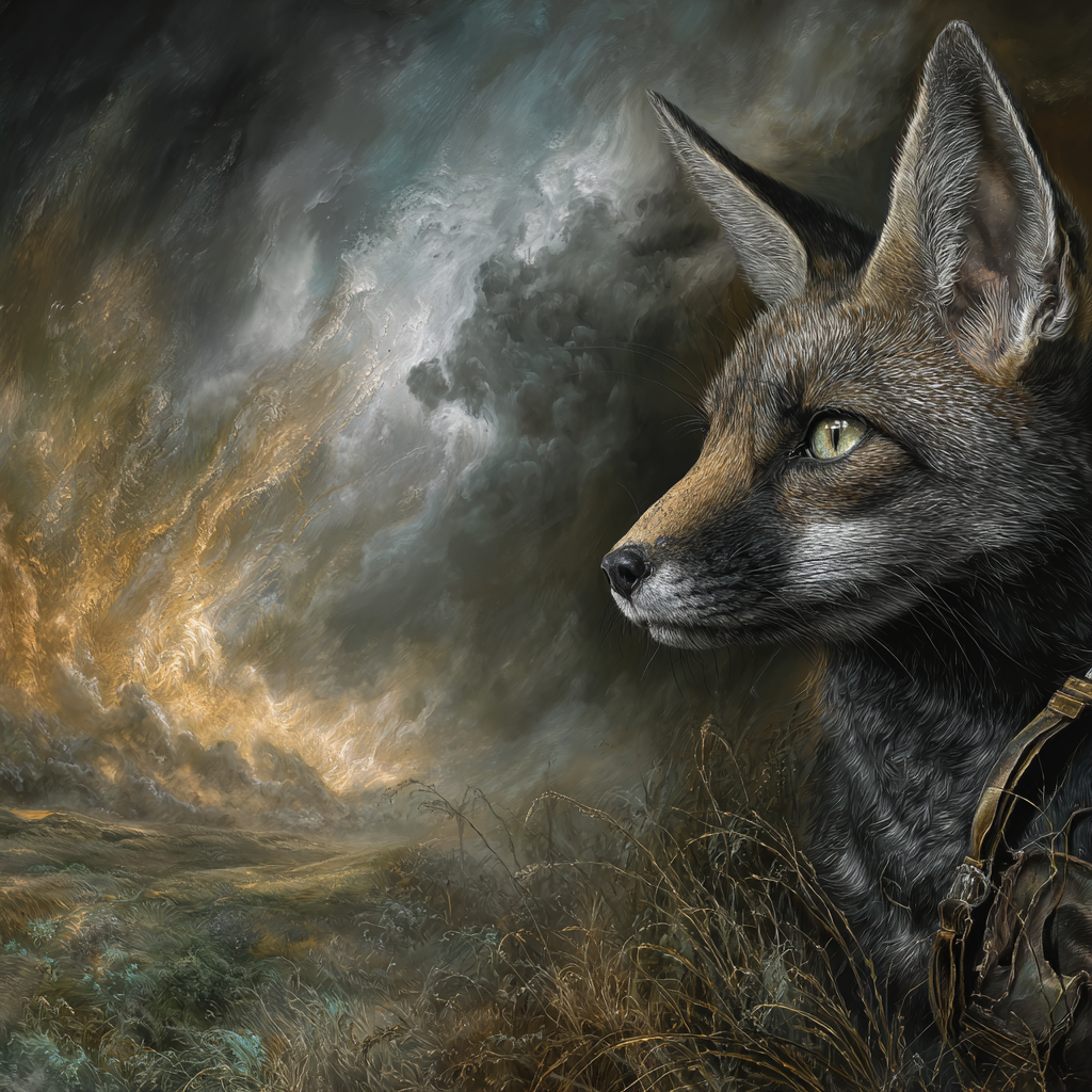Fuchs Im Wilden Hintergrund Dramatischer Himmel Kunstwerk | Safari und Wildtiere | Tiere