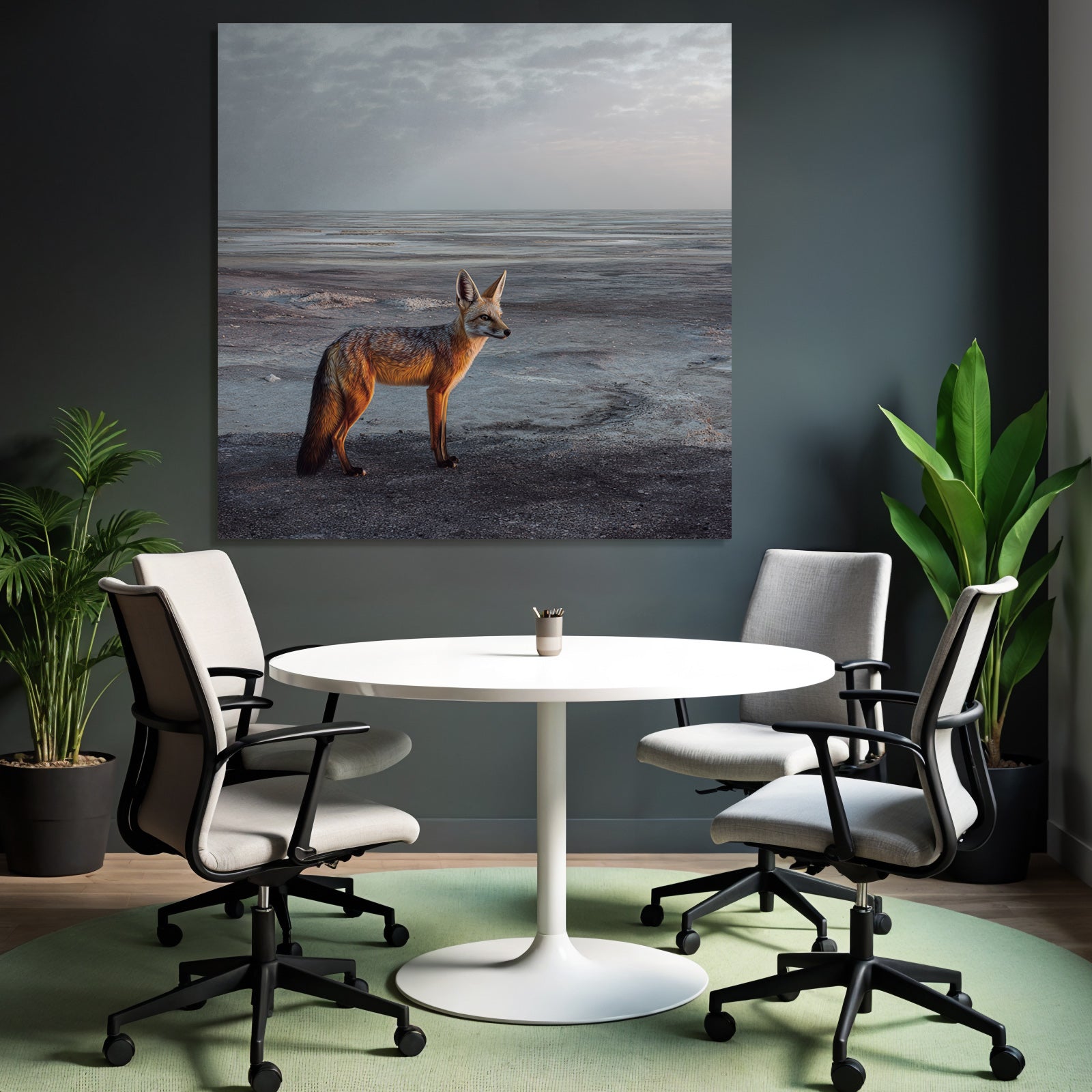 Fuchs In Einer Einsamen Landschaft Unter Einem Wolkigen Himmel