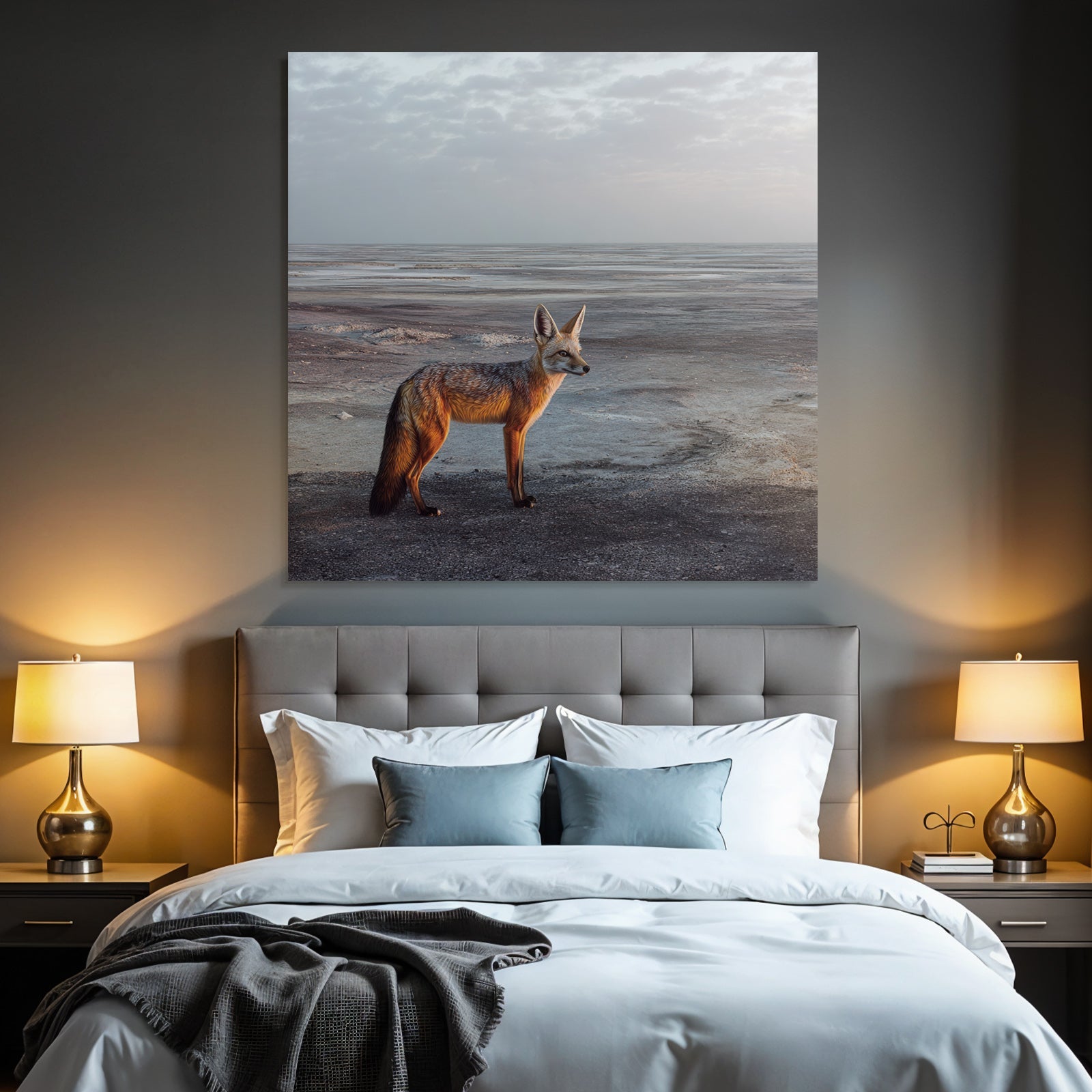 Fuchs In Einer Einsamen Landschaft Unter Einem Wolkigen Himmel