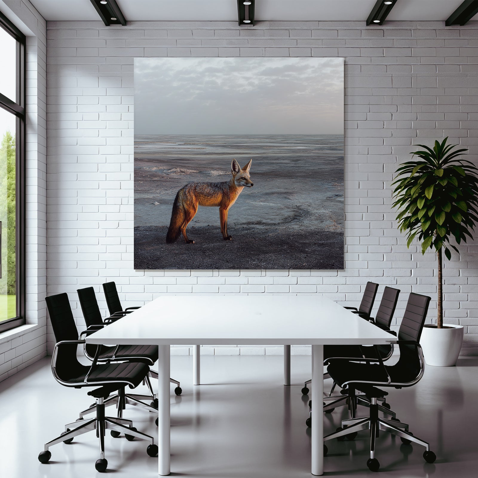 Fuchs In Einer Einsamen Landschaft Unter Einem Wolkigen Himmel