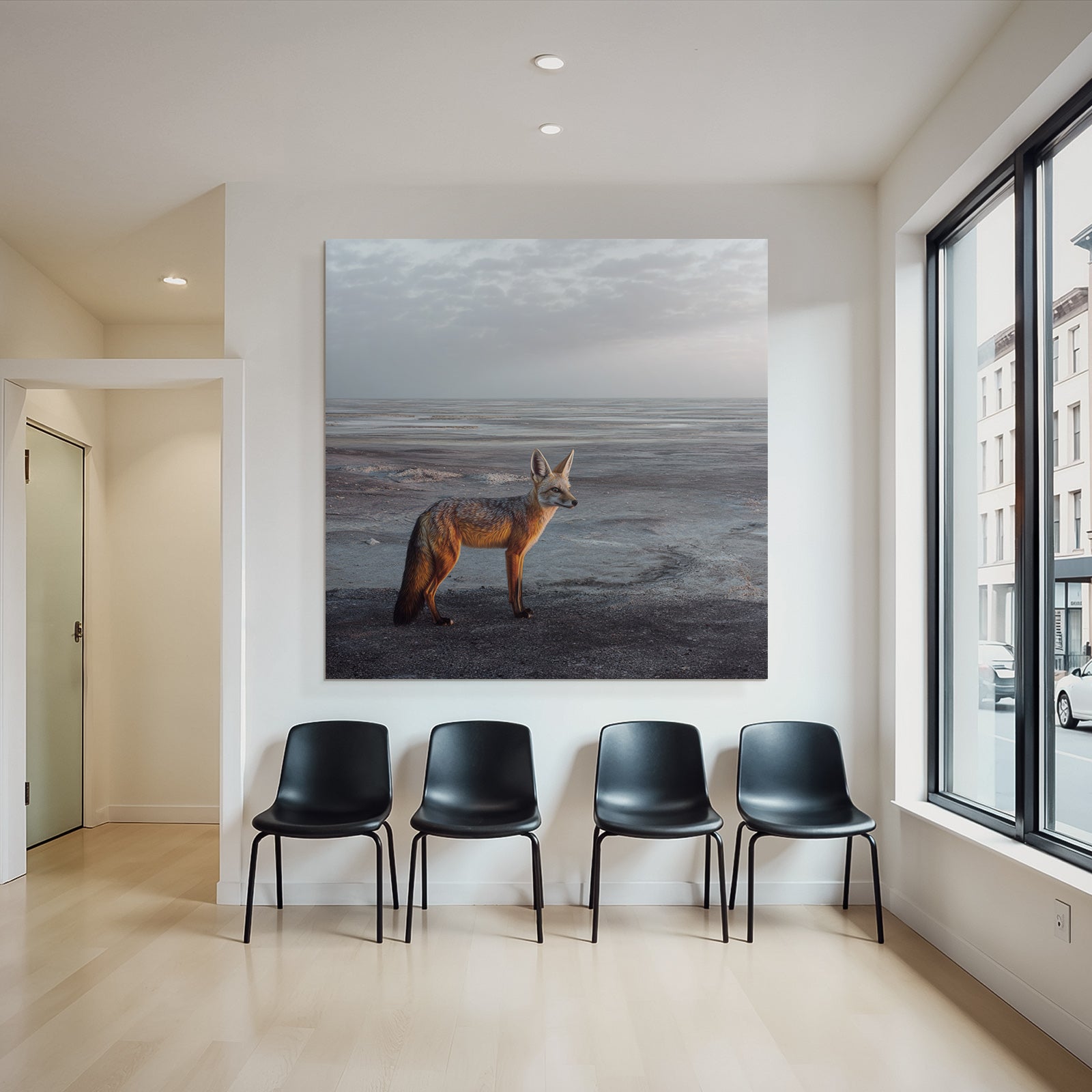 Fuchs In Einer Einsamen Landschaft Unter Einem Wolkigen Himmel