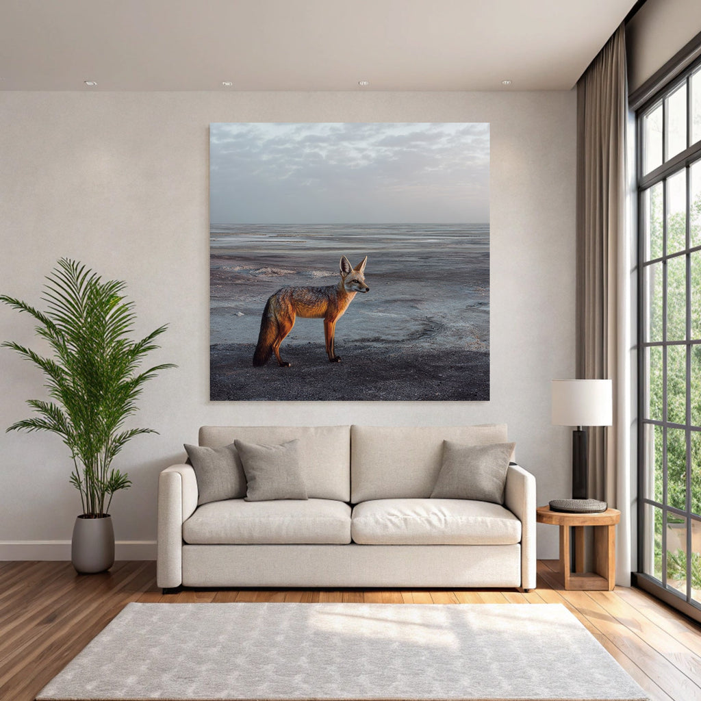 Fuchs In Einer Einsamen Landschaft Unter Einem Wolkigen Himmel