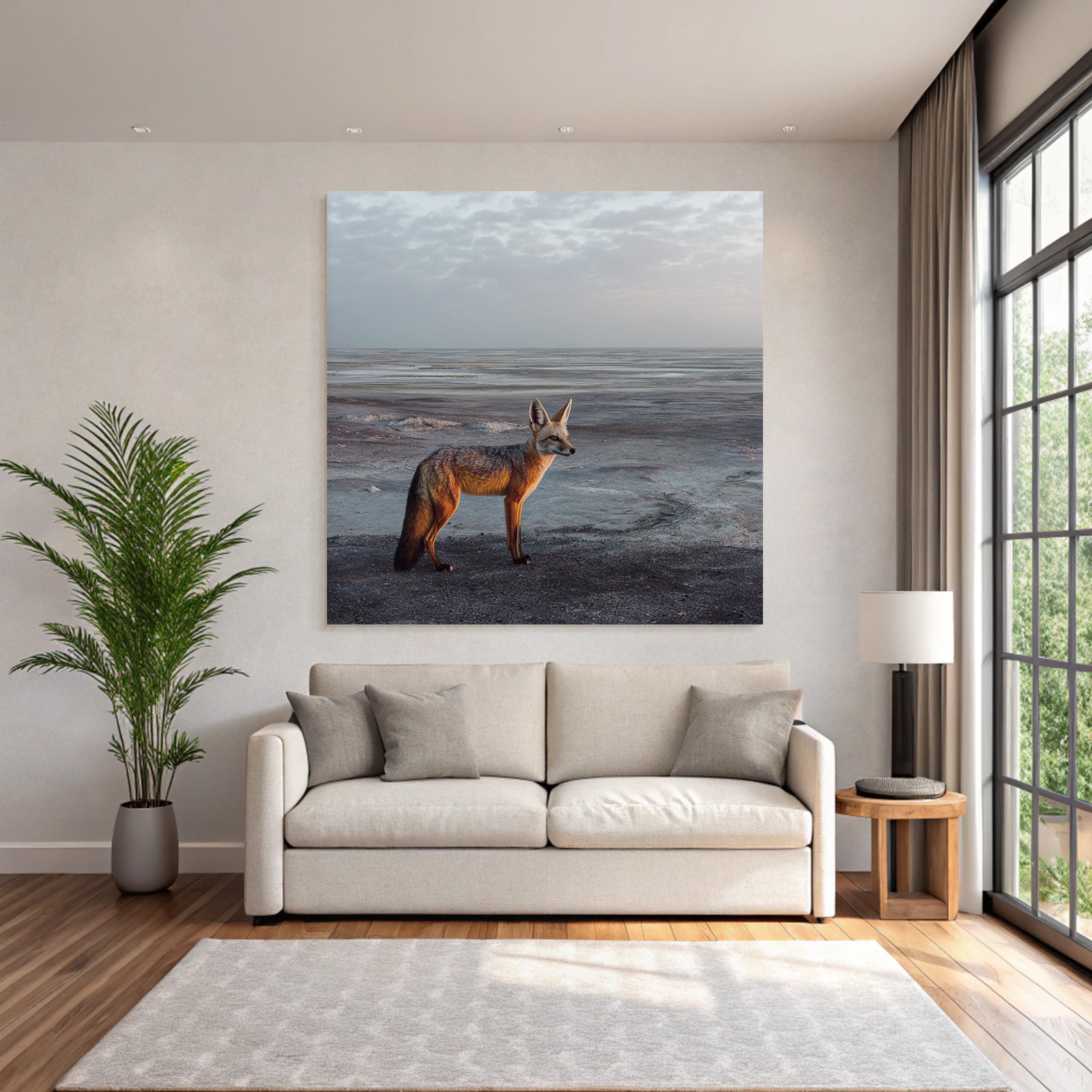 Fuchs In Einer Einsamen Landschaft Unter Einem Wolkigen Himmel