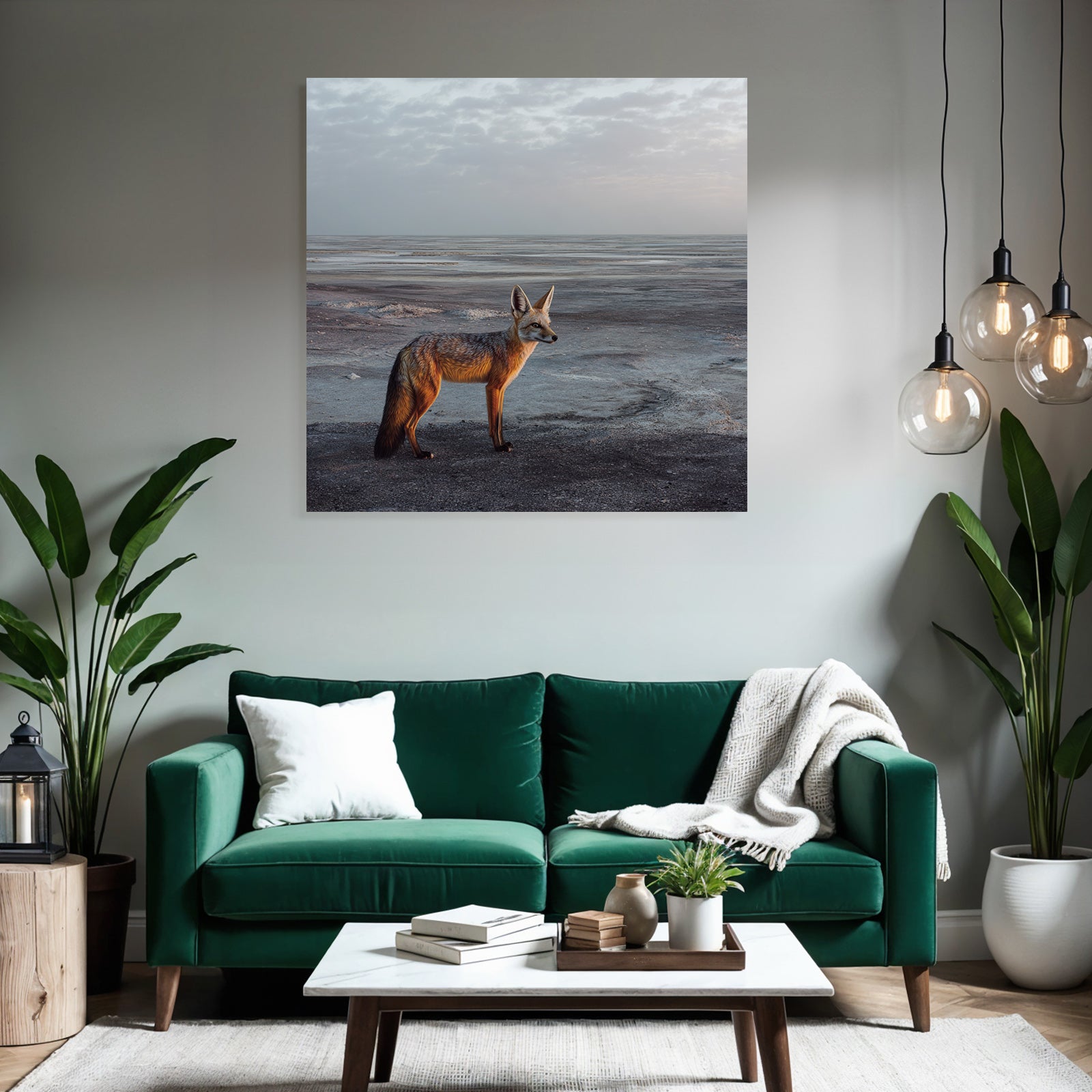 Fuchs In Einer Einsamen Landschaft Unter Einem Wolkigen Himmel