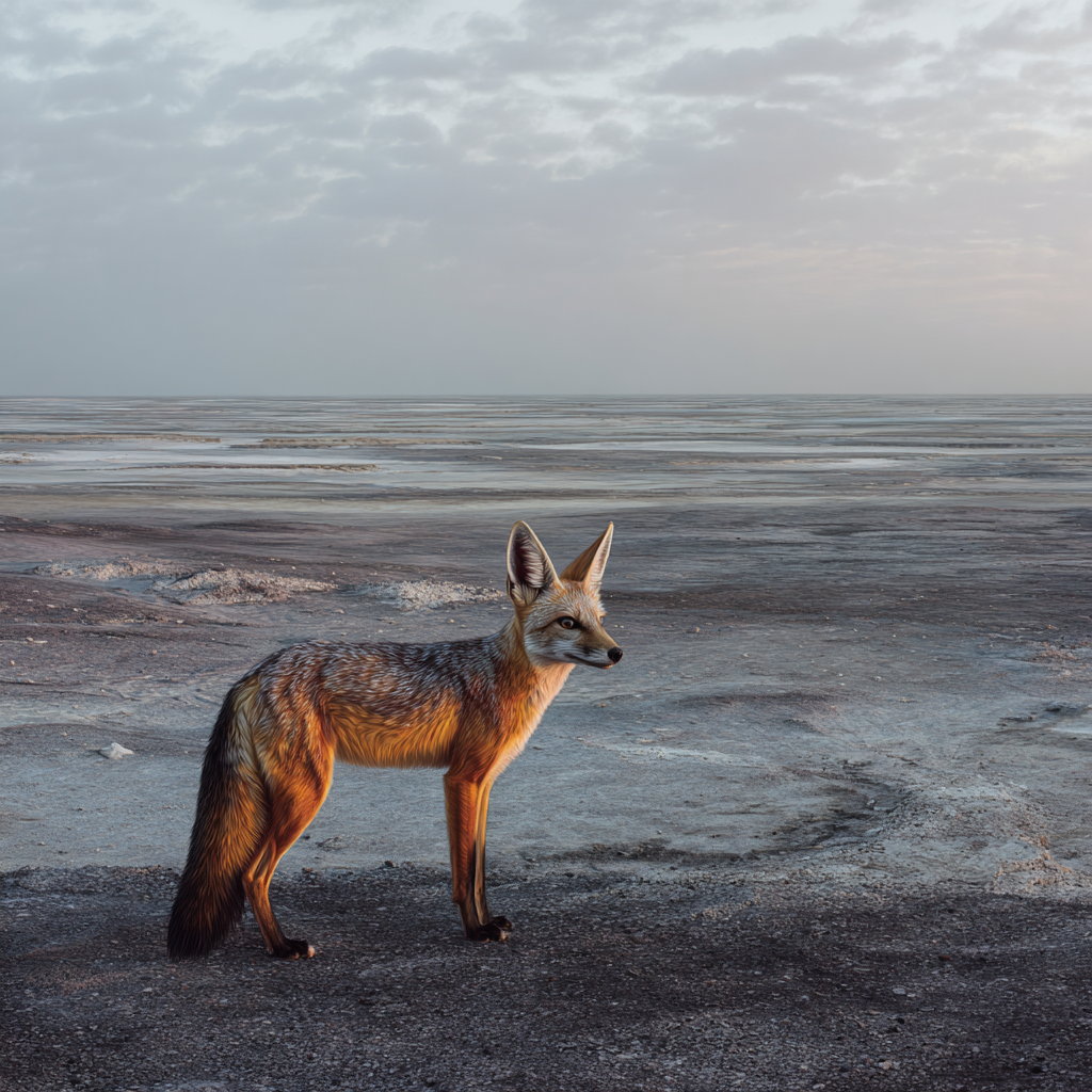 Fuchs In Einer Einsamen Landschaft Unter Einem Wolkigen Himmel | Safari und Wildtiere | Tiere