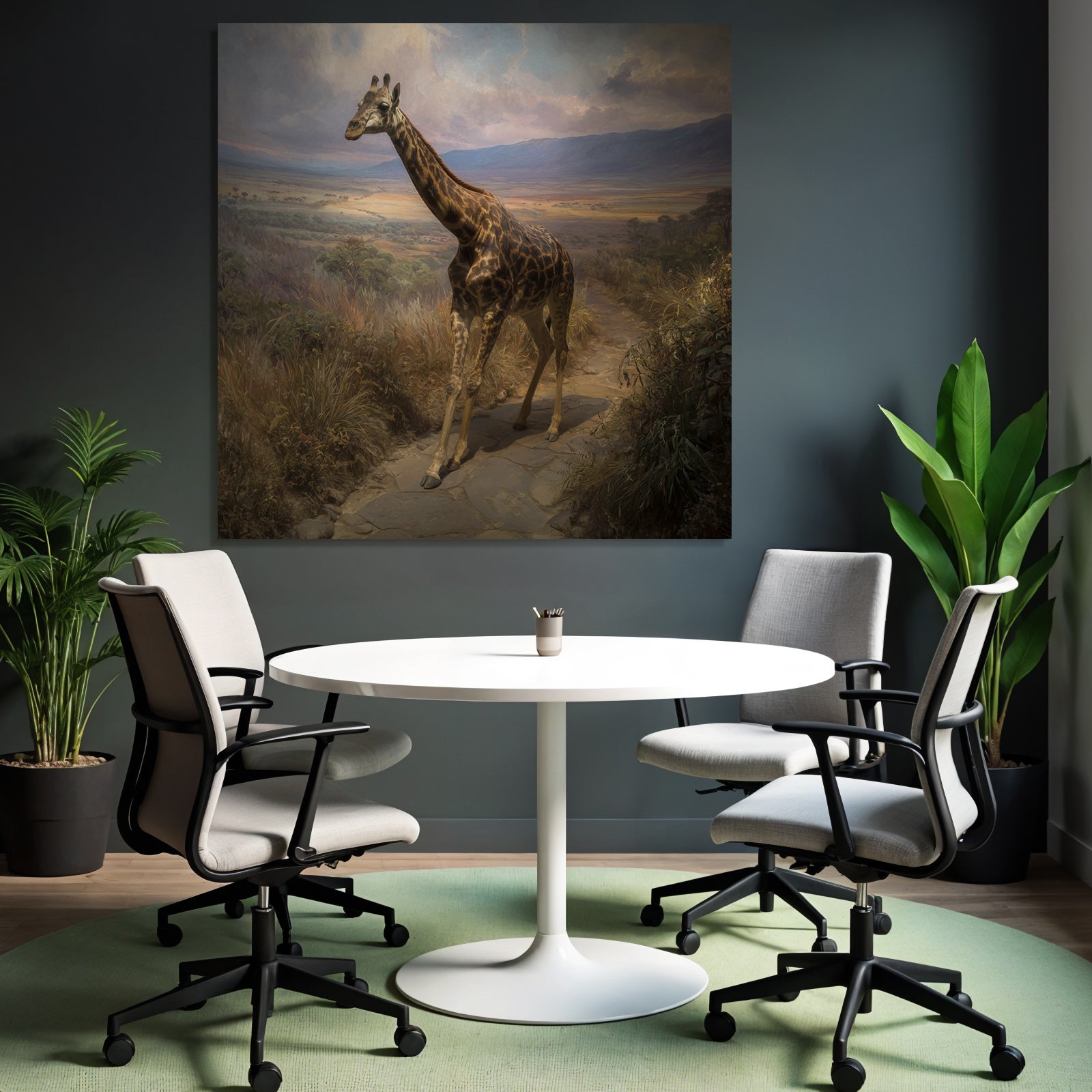 Giraffe Auf Dem Weg Im Malerischen Landscape Mit Hügeln Und Bunten Himmeln