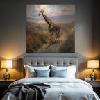 Giraffe Auf Dem Weg Im Malerischen Landscape Mit Hügeln Und Bunten Himmeln