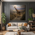 Giraffe Auf Dem Weg Im Malerischen Landscape Mit Hügeln Und Bunten Himmeln