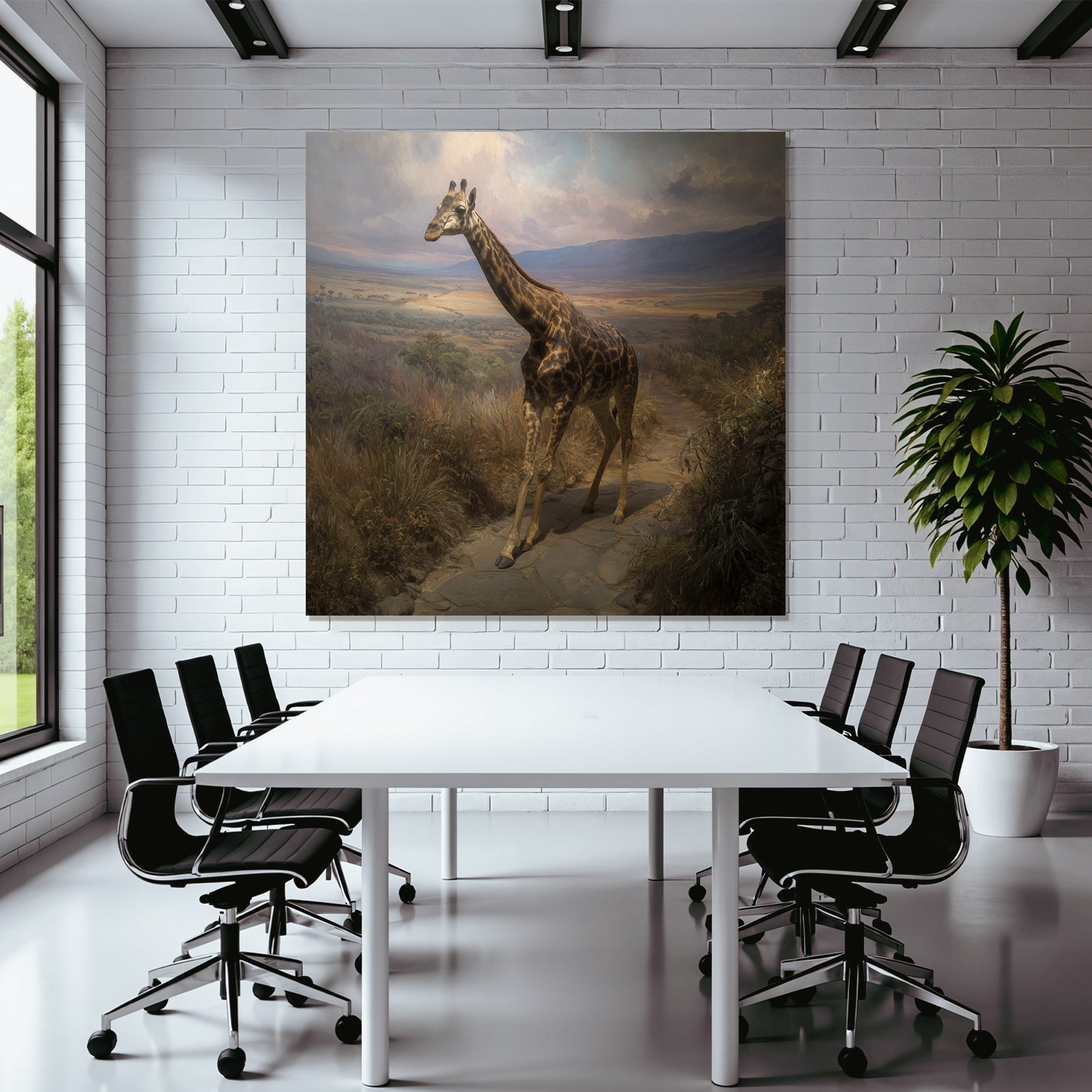 Giraffe Auf Dem Weg Im Malerischen Landscape Mit Hügeln Und Bunten Himmeln